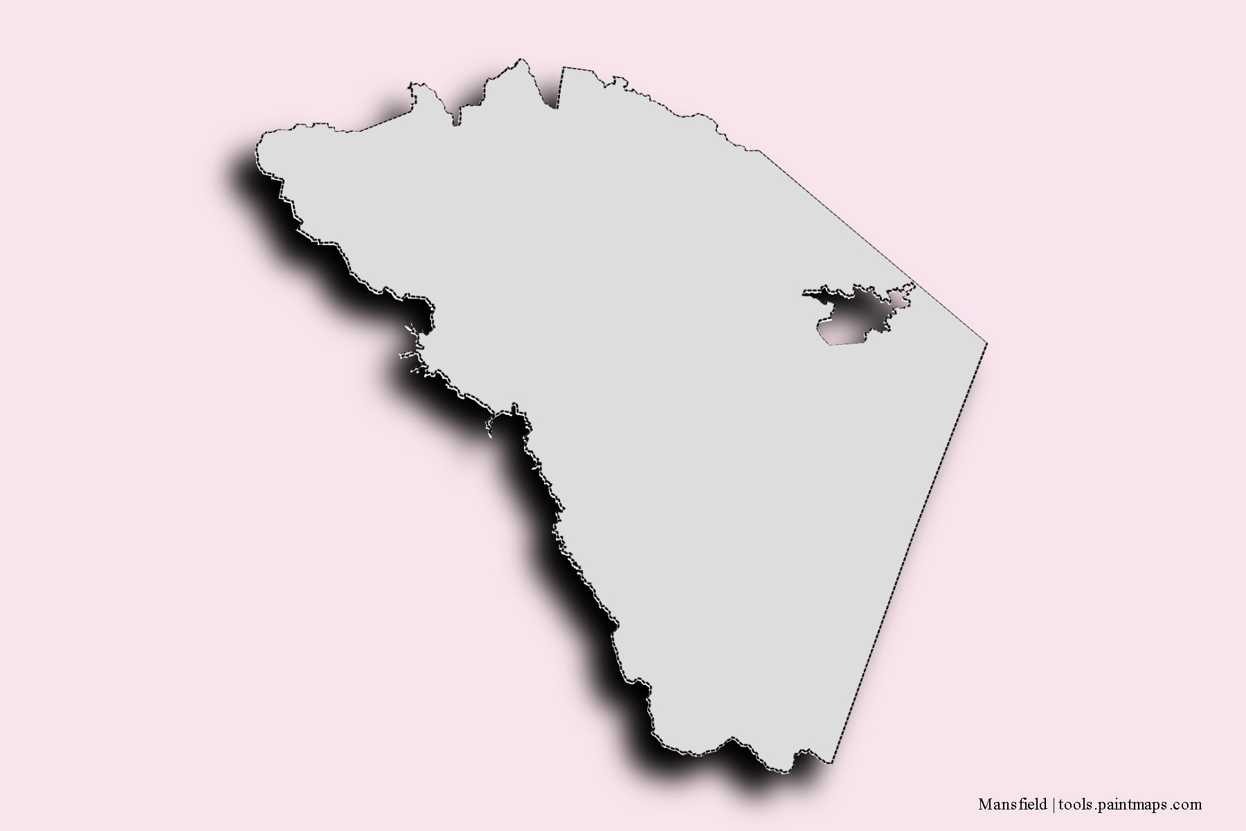 Mapa de barrios y pueblos de Mansfield con efecto de sombra 3D