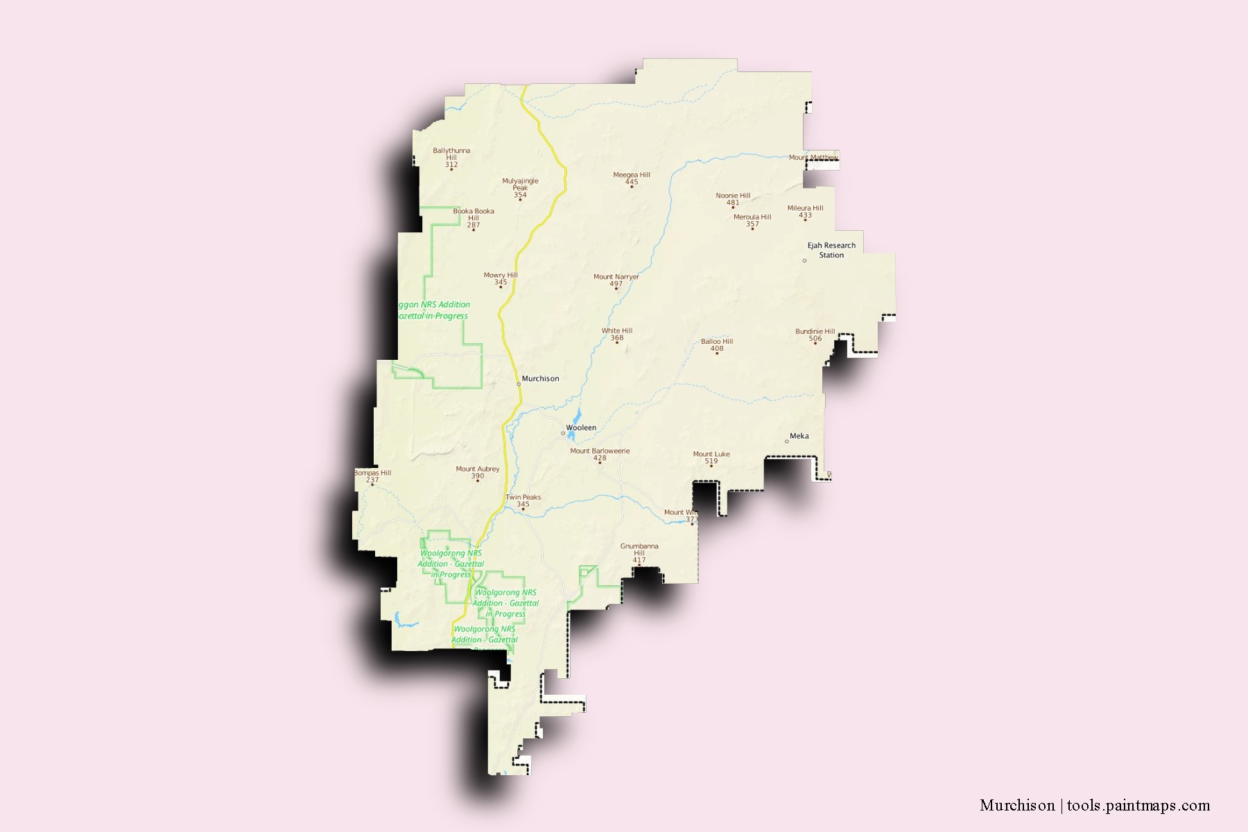 Murchison neighborhoods and villages map with 3D shadow effect