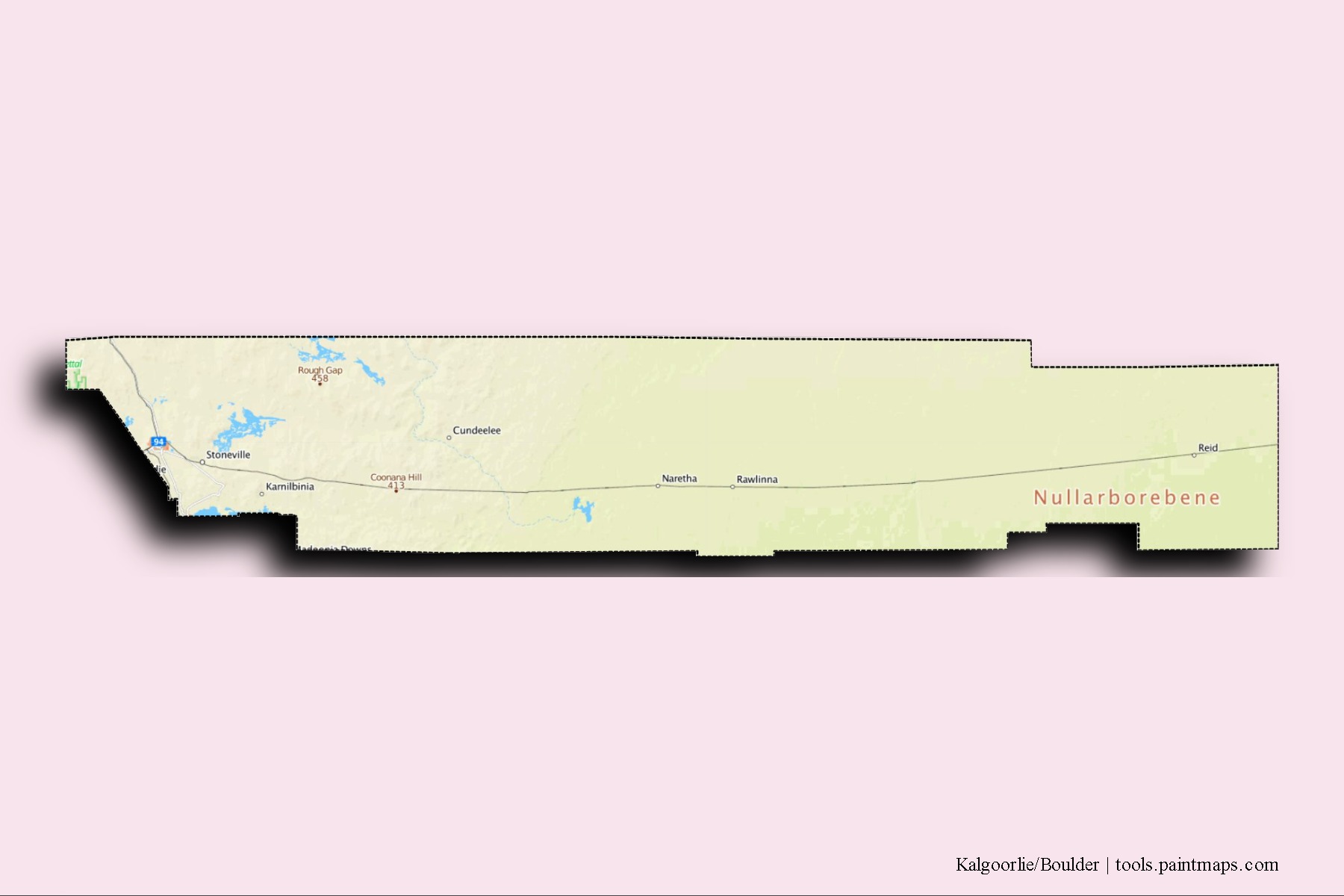 3D gölge efektli Kalgoorlie/Boulder mahalleleri ve köyleri haritası