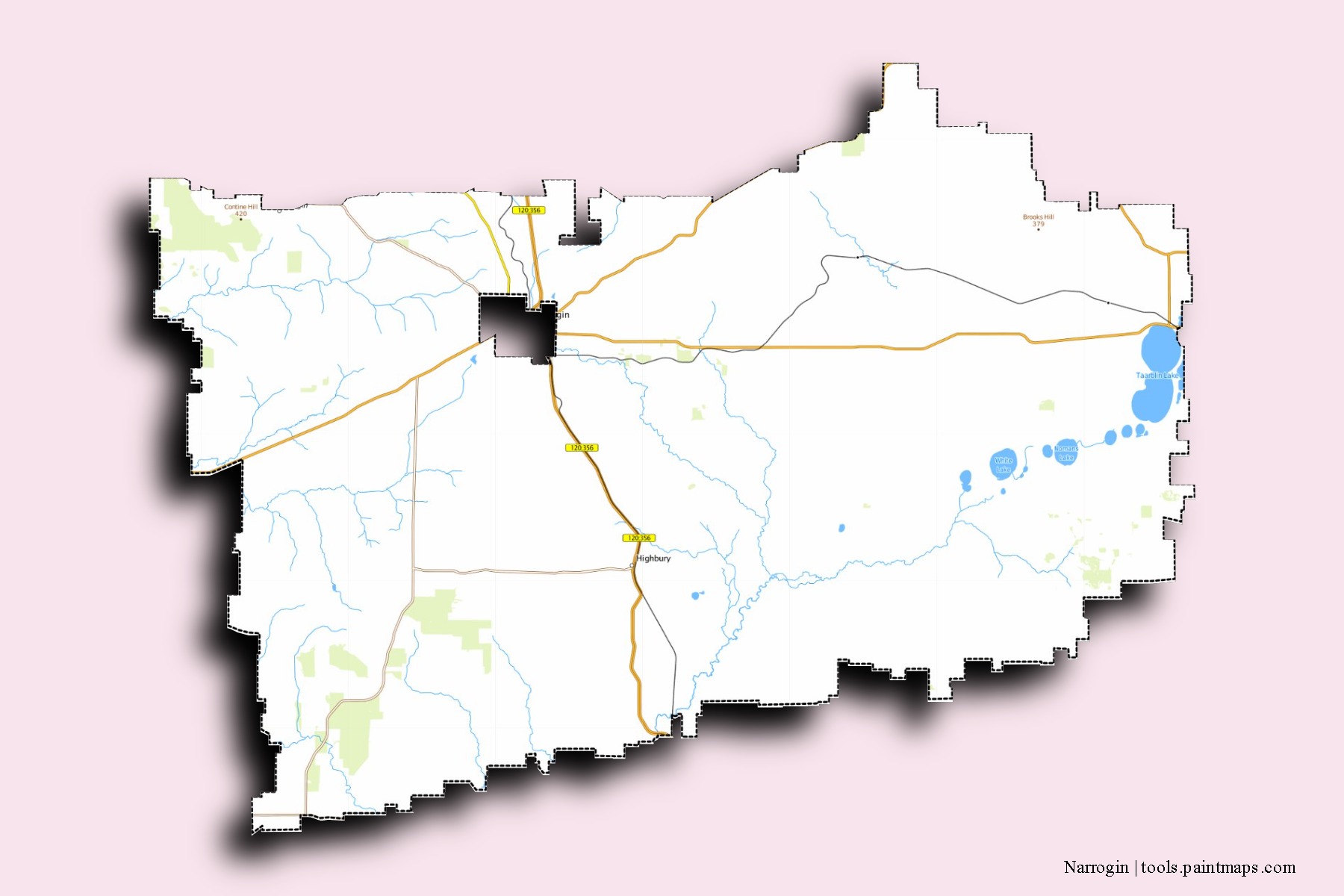 Mapa de barrios y pueblos de Narrogin con efecto de sombra 3D