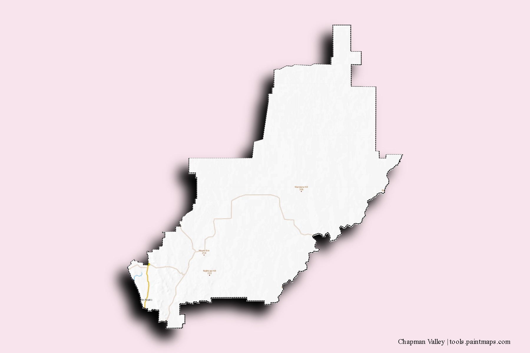 Mapa de barrios y pueblos de Chapman Valley con efecto de sombra 3D