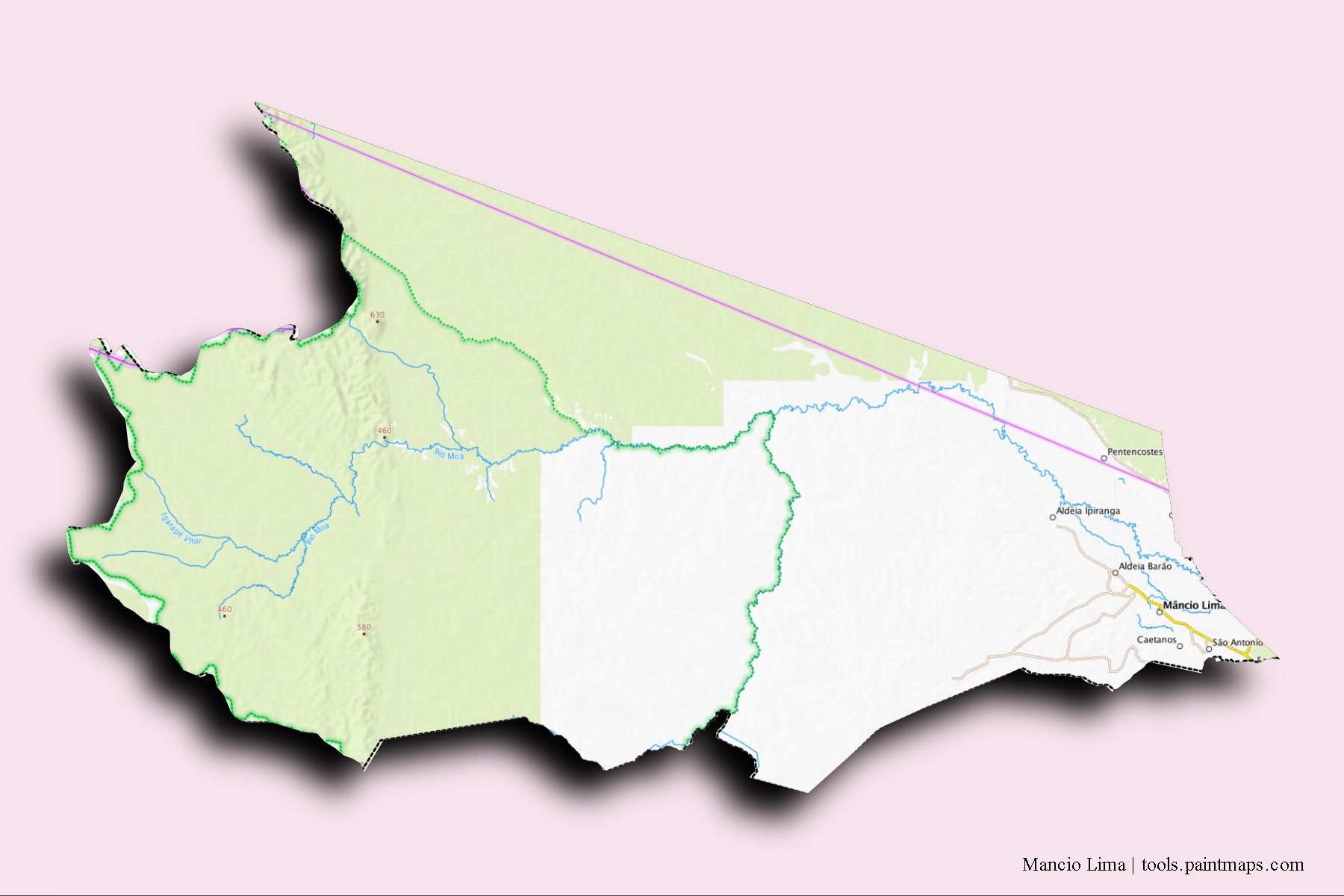 Mapa de barrios y pueblos de Mancio Lima con efecto de sombra 3D