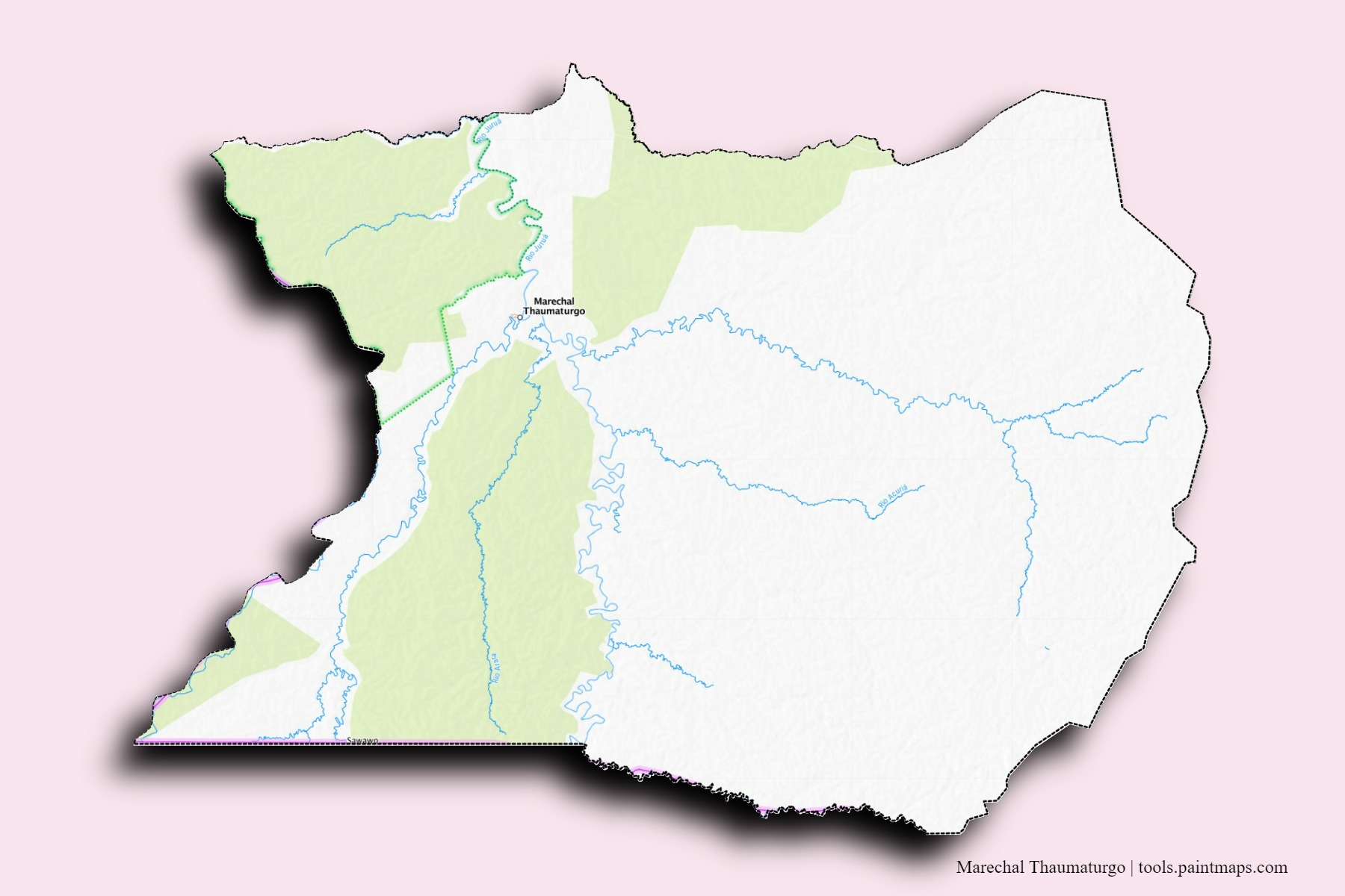 Mapa de barrios y pueblos de Marechal Thaumaturgo con efecto de sombra 3D