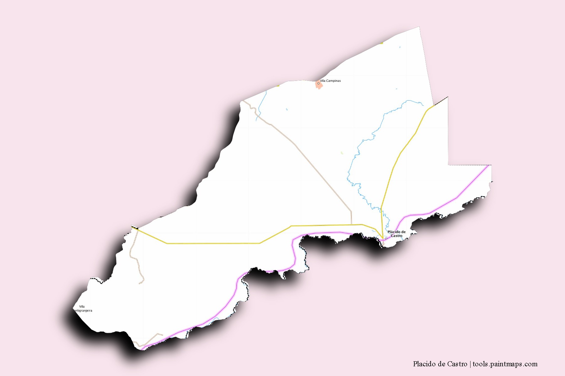 Mapa de barrios y pueblos de Placido de Castro con efecto de sombra 3D