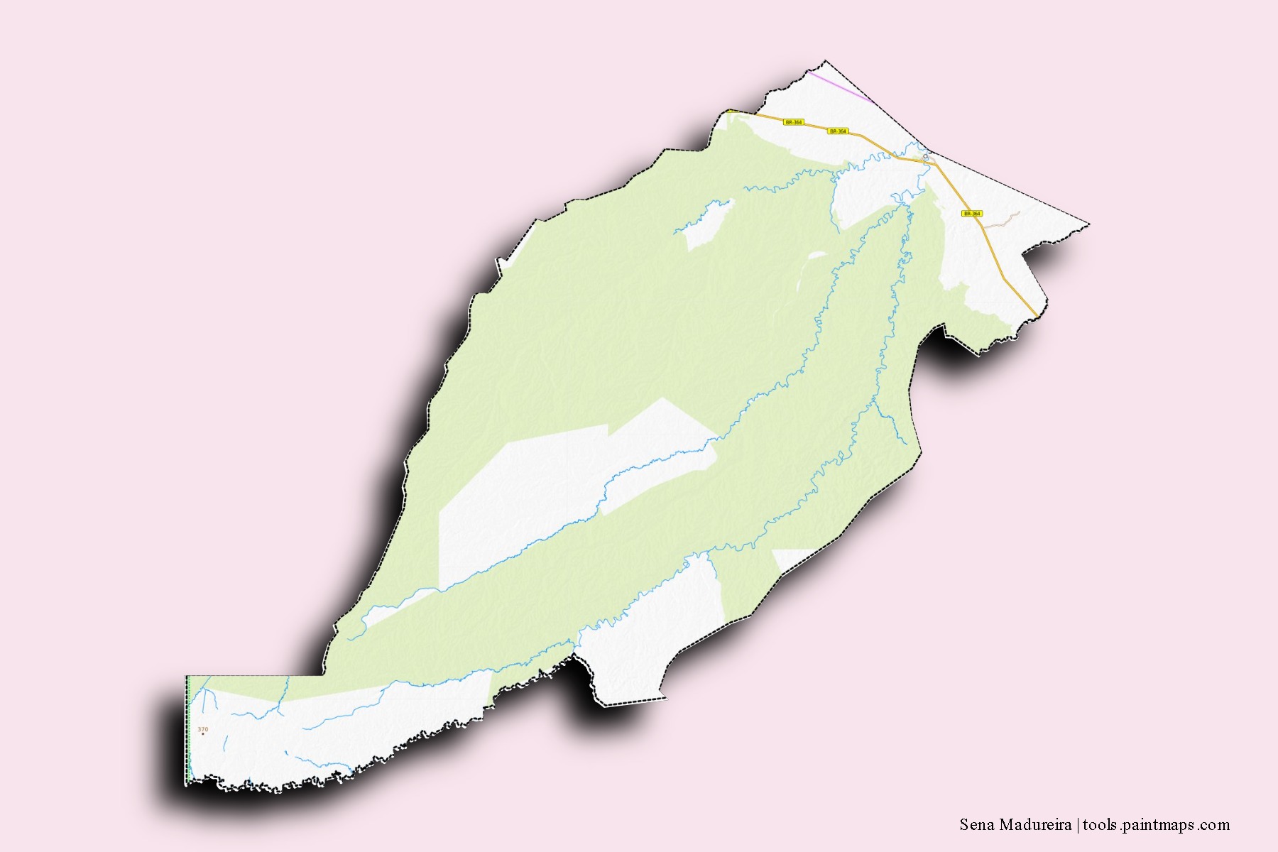 Mapa de barrios y pueblos de Sena Madureira con efecto de sombra 3D