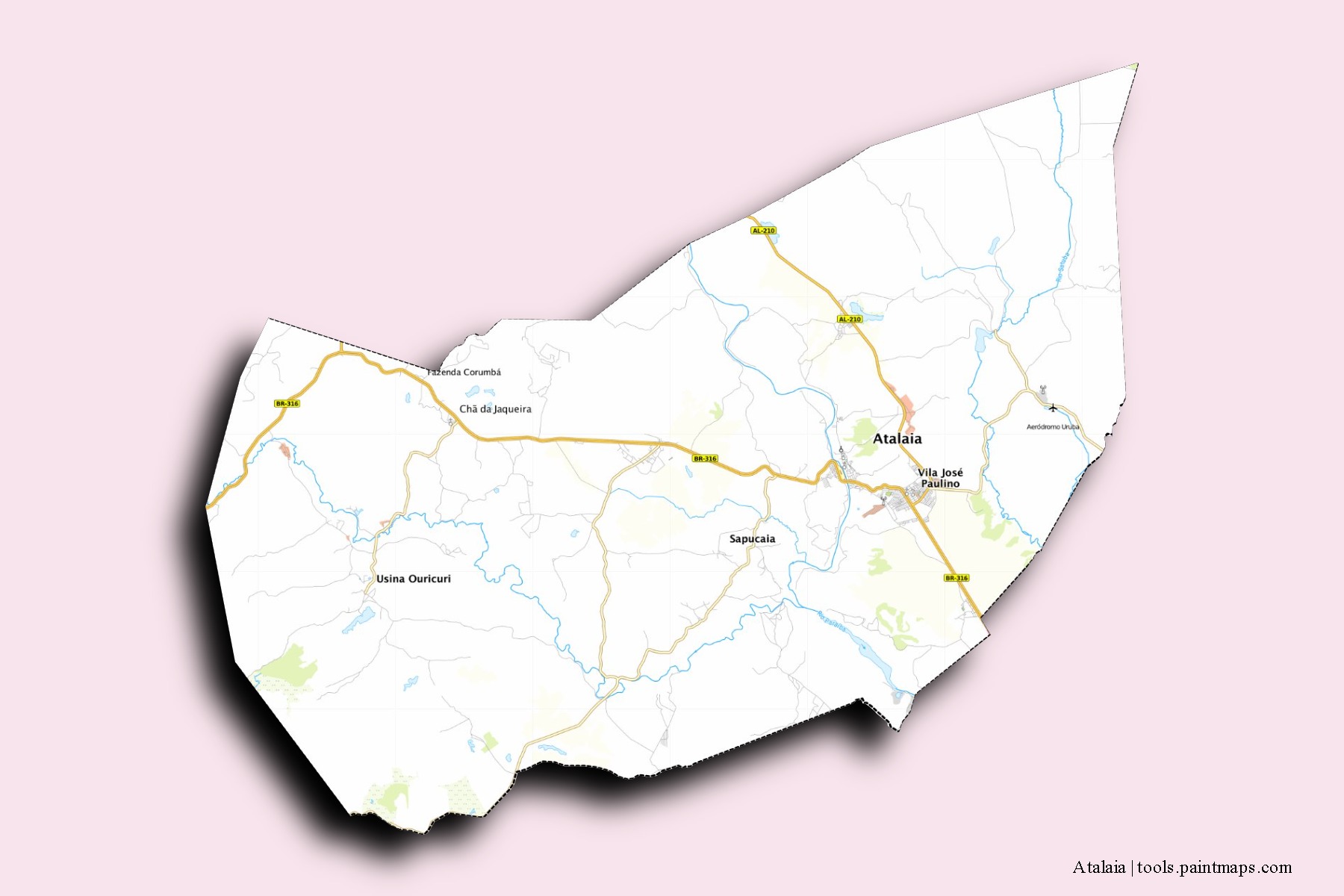 Mapa de barrios y pueblos de Atalaia con efecto de sombra 3D