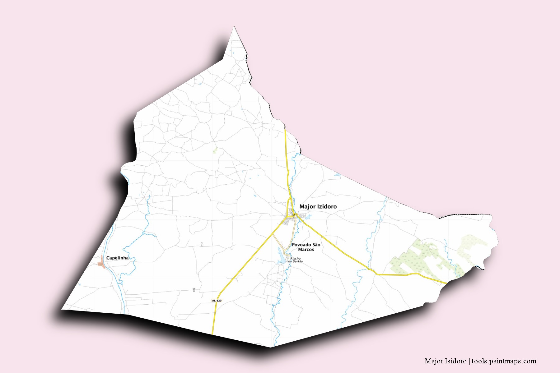 Mapa de barrios y pueblos de Major Isidoro con efecto de sombra 3D