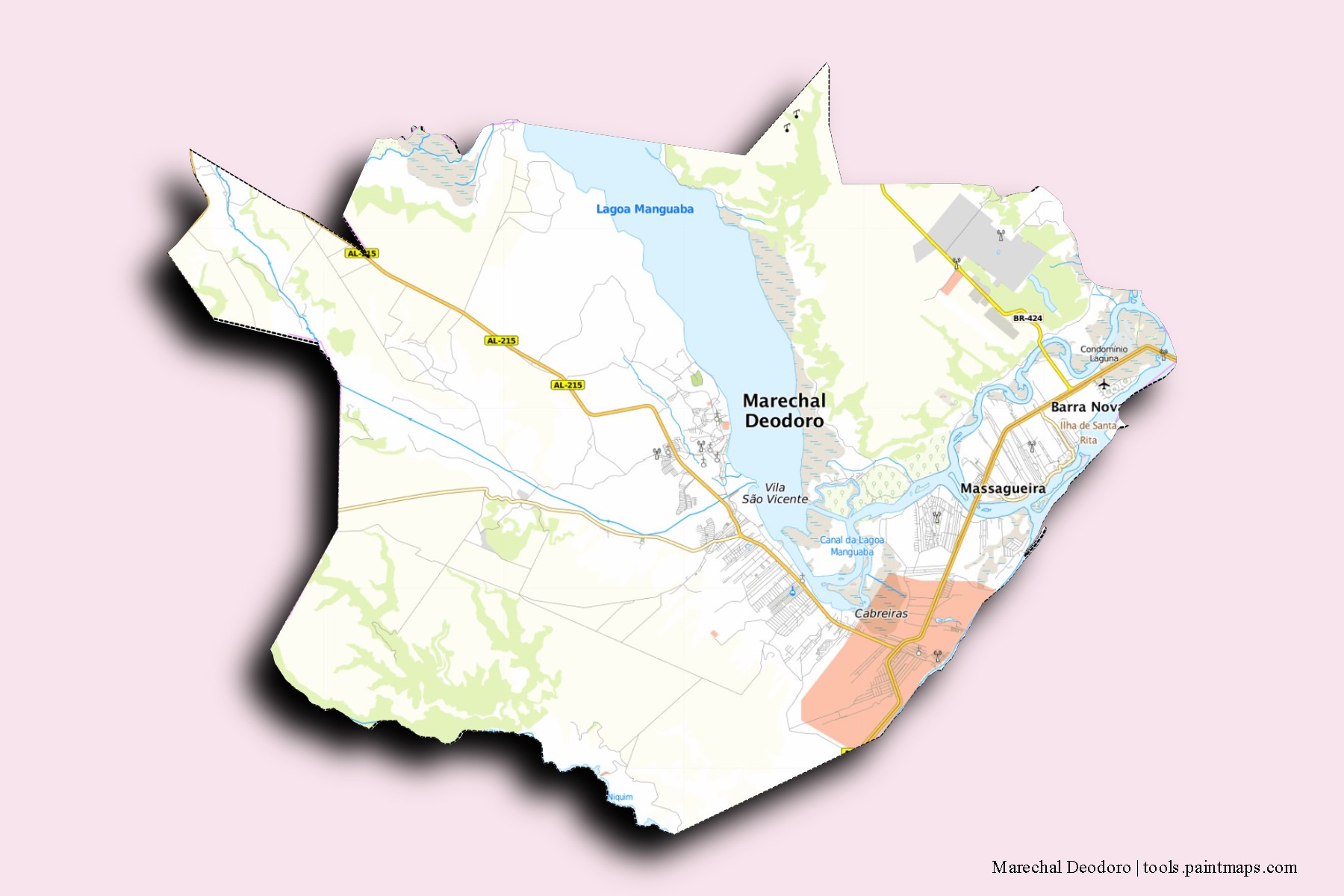 Marechal Deodoro neighborhoods and villages map with 3D shadow effect