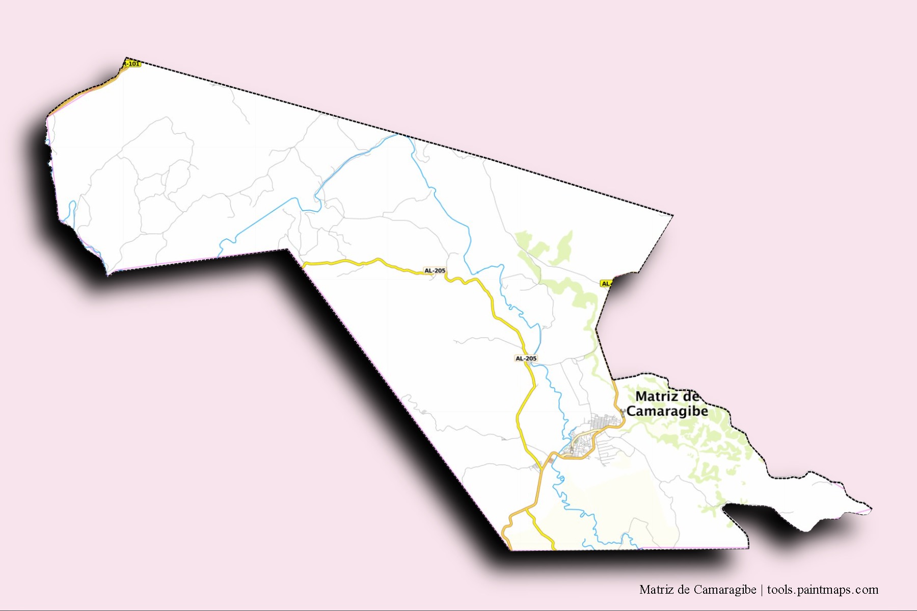 Mapa de barrios y pueblos de Matriz de Camaragibe con efecto de sombra 3D