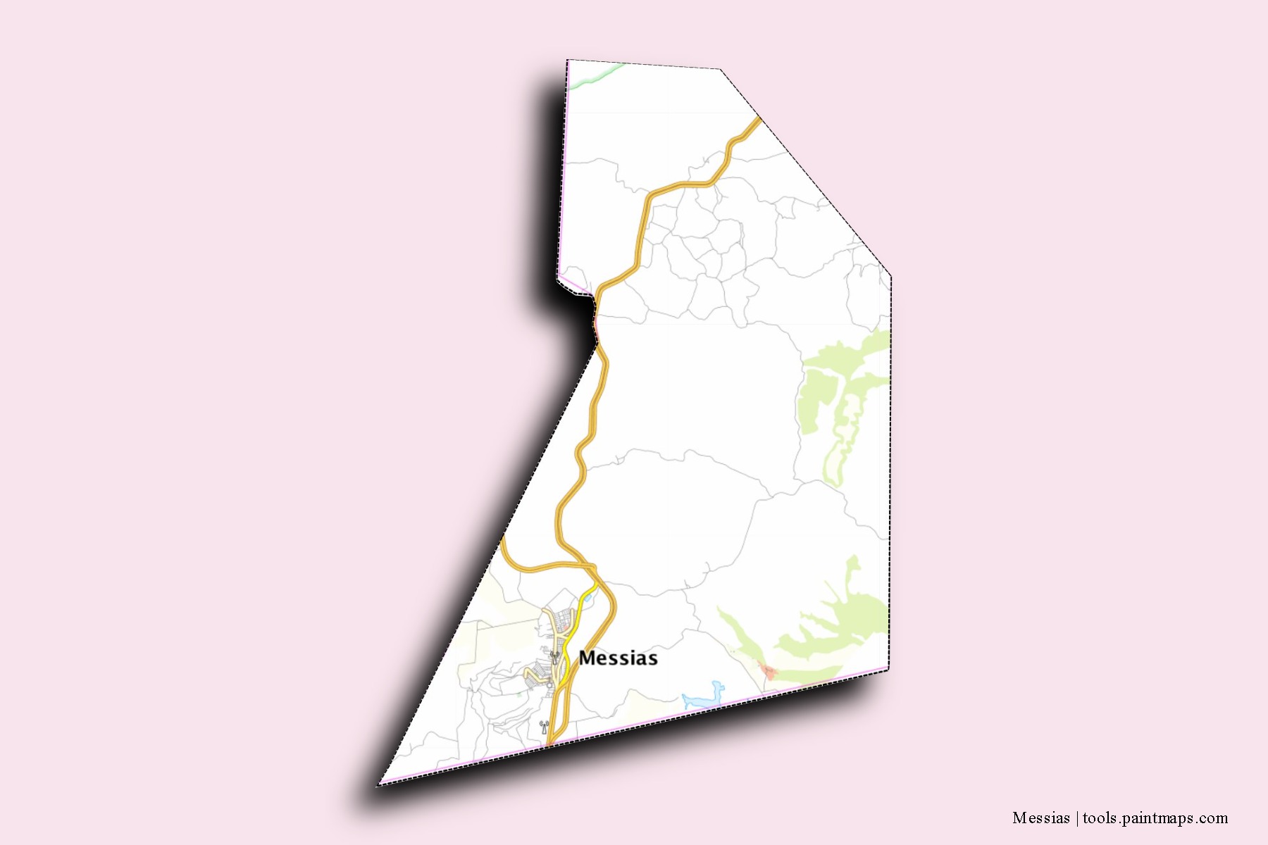 Mapa de barrios y pueblos de Messias con efecto de sombra 3D