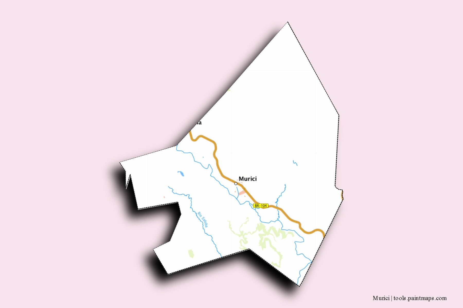 Mapa de barrios y pueblos de Murici con efecto de sombra 3D