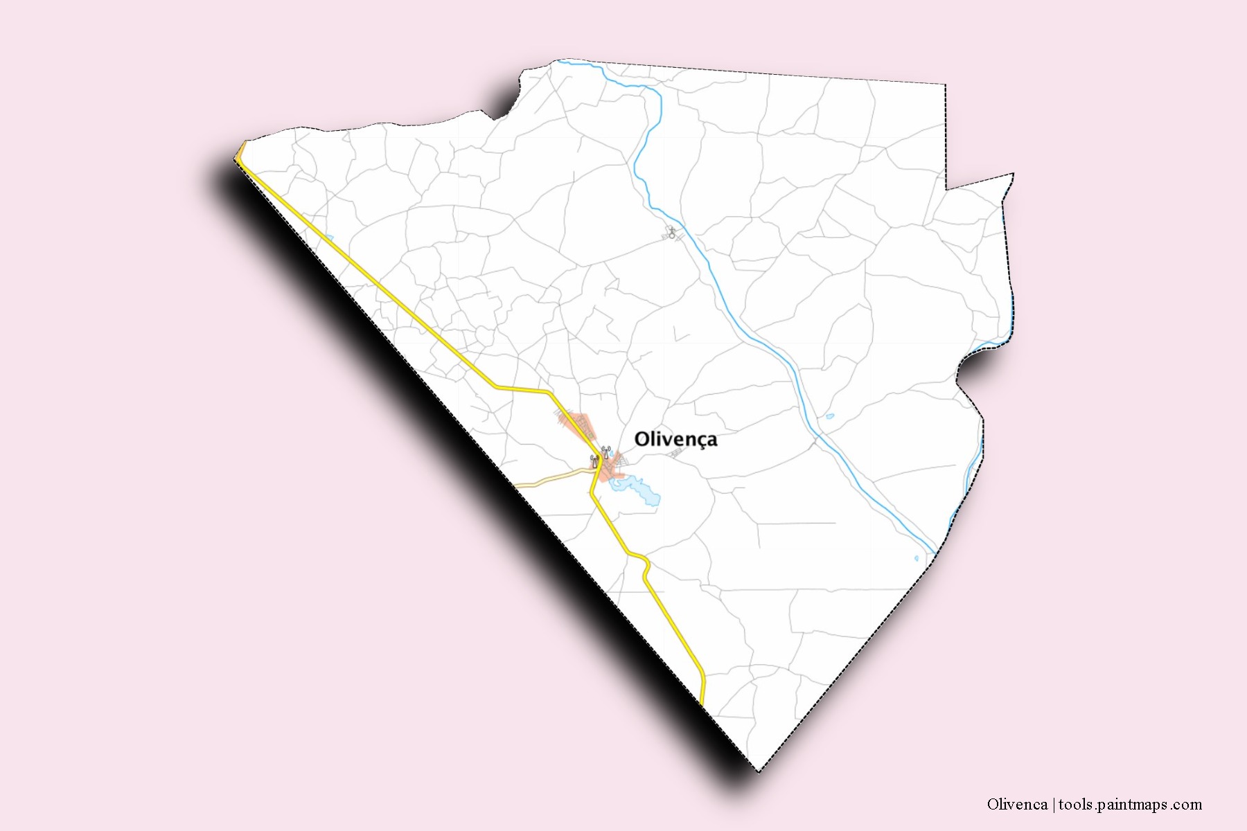 Mapa de barrios y pueblos de Olivenca con efecto de sombra 3D