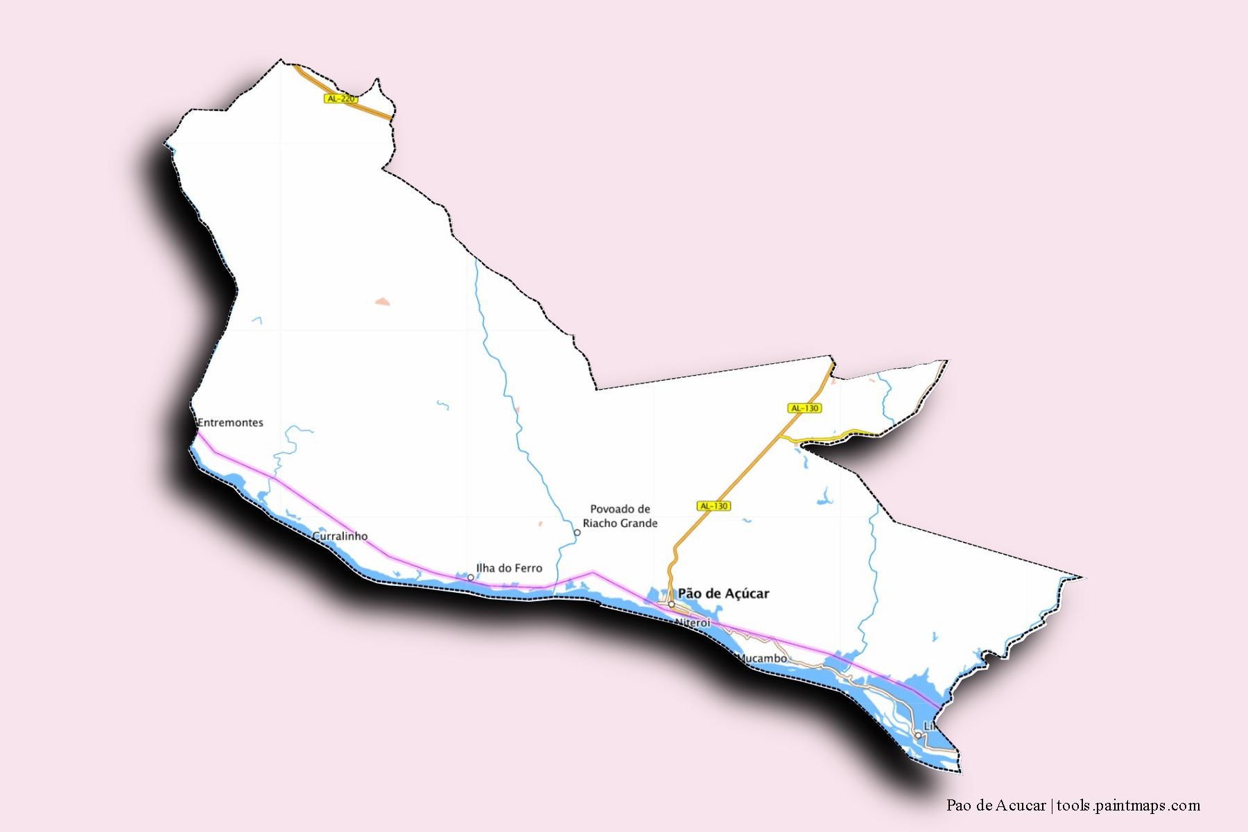 Pao de Acucar neighborhoods and villages map with 3D shadow effect