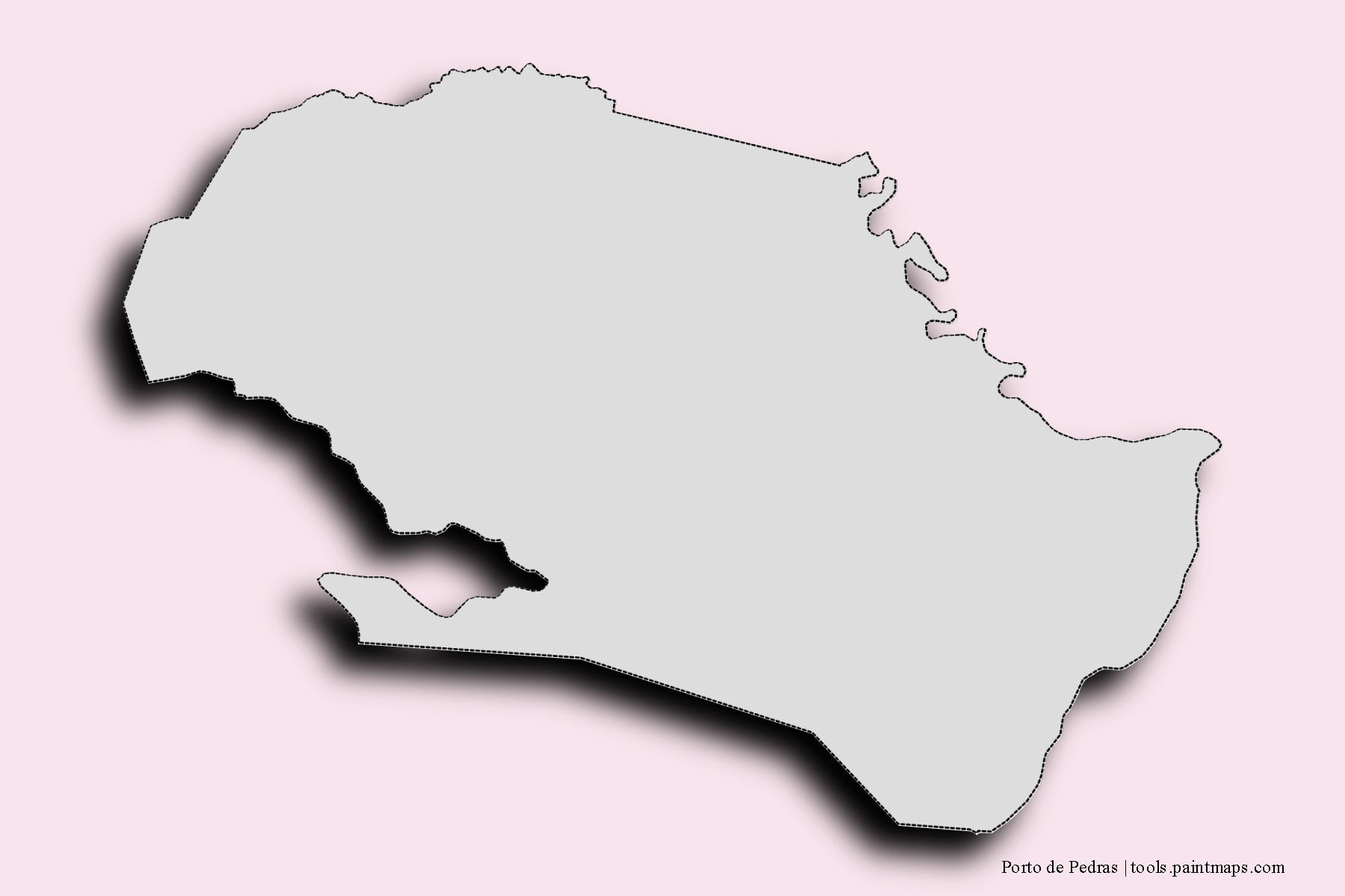 Mapa de barrios y pueblos de Porto de Pedras con efecto de sombra 3D