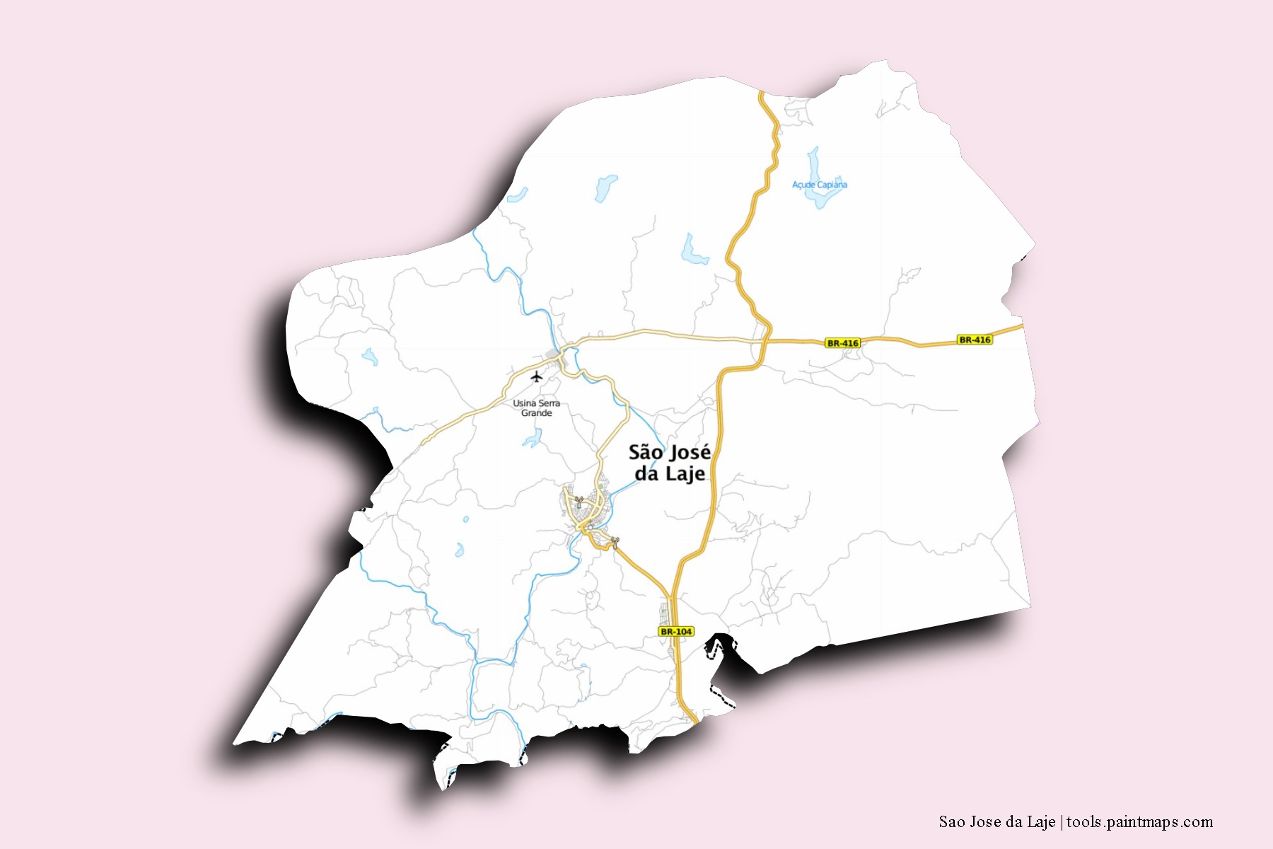 Mapa de barrios y pueblos de Sao Jose da Laje con efecto de sombra 3D