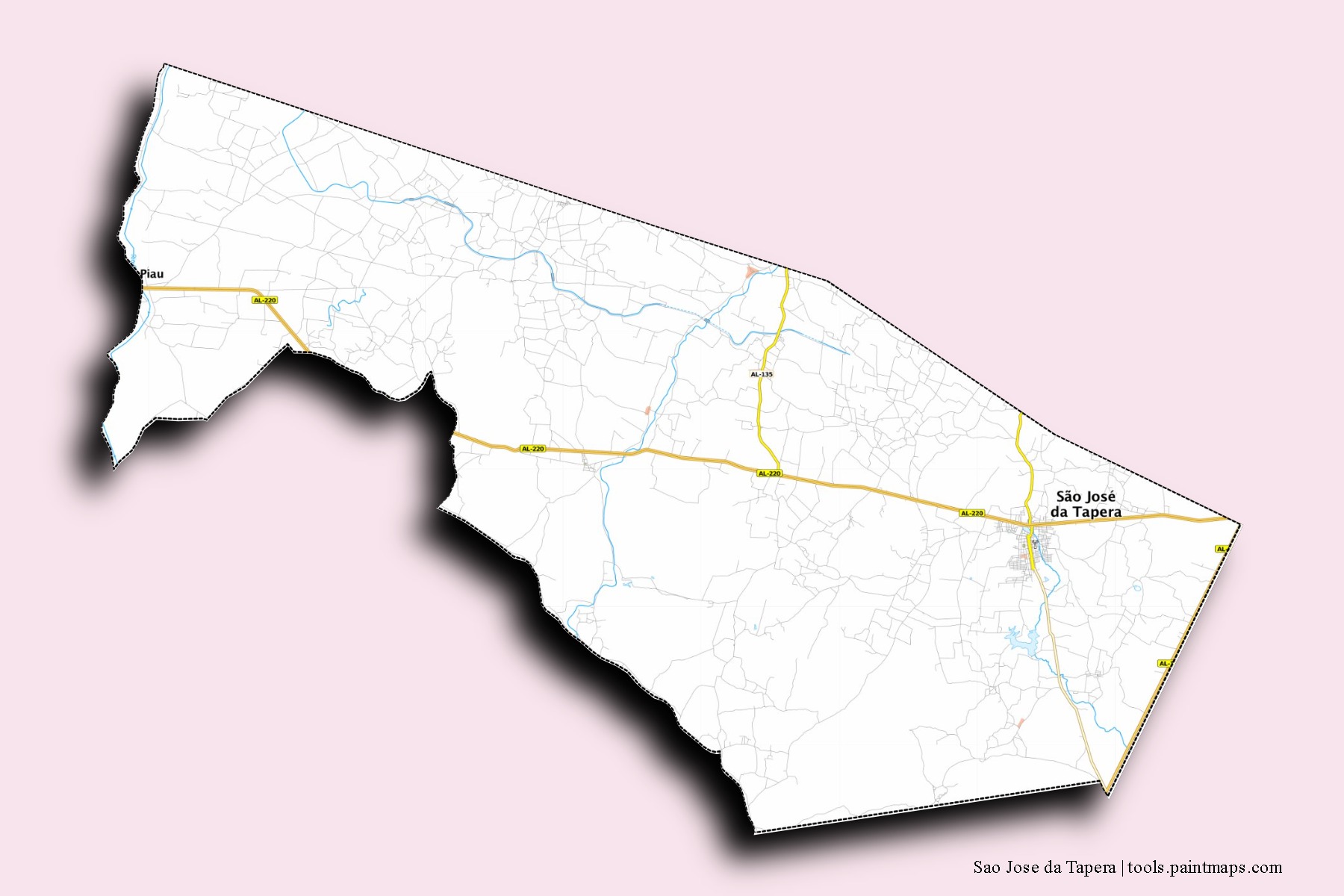3D gölge efektli Sao Jose da Tapera mahalleleri ve köyleri haritası