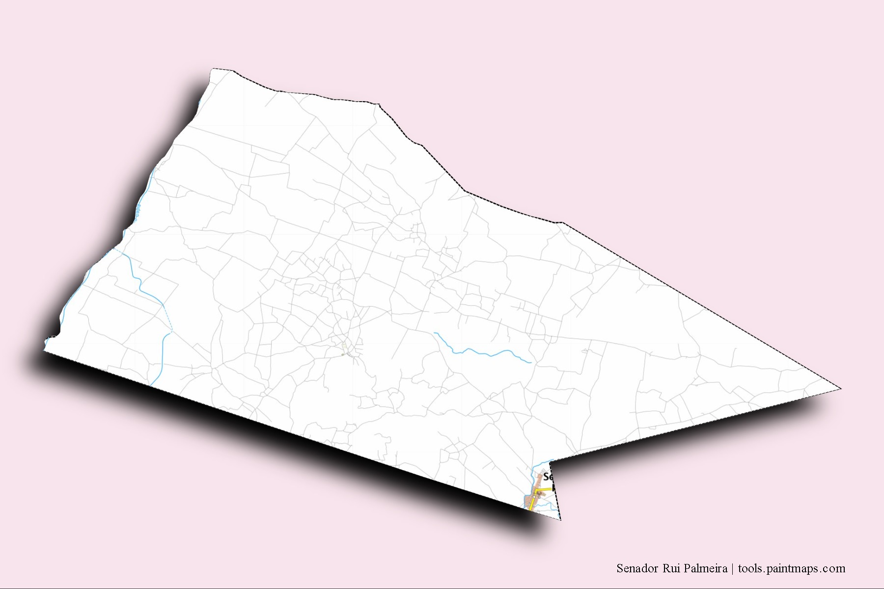 Mapa de barrios y pueblos de Senador Rui Palmeira con efecto de sombra 3D