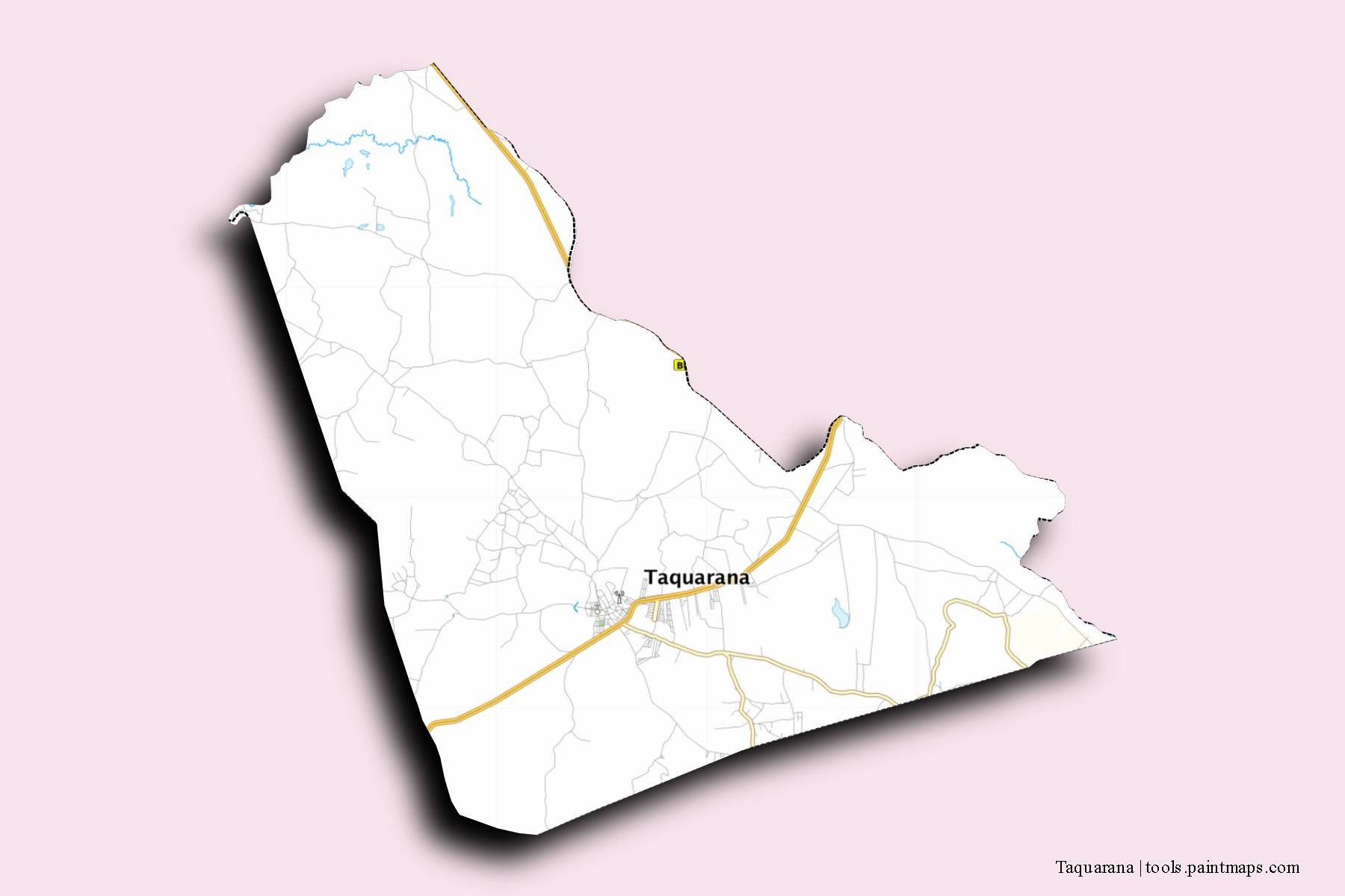 Mapa de barrios y pueblos de Taquarana con efecto de sombra 3D