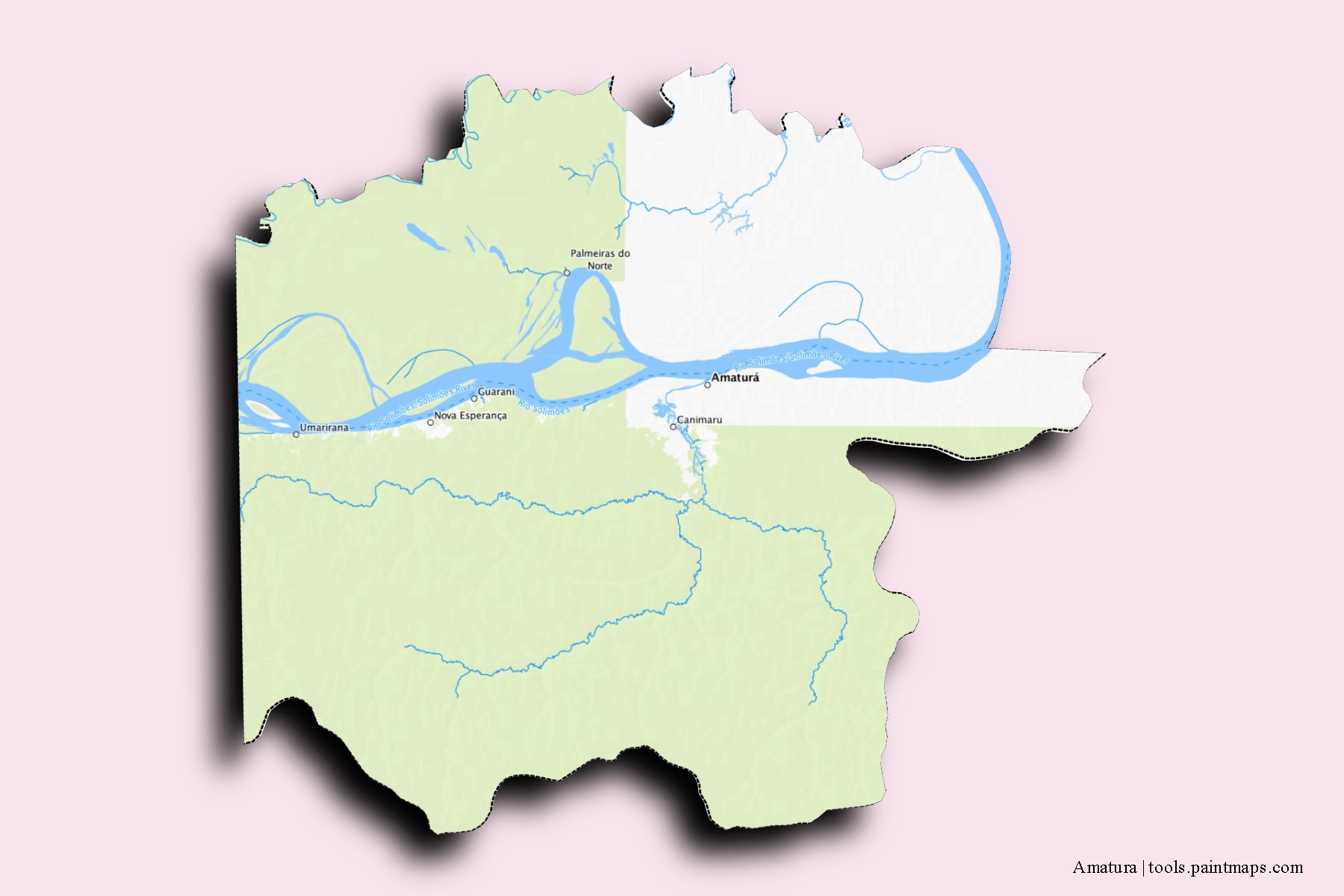 Mapa de barrios y pueblos de Amatura con efecto de sombra 3D