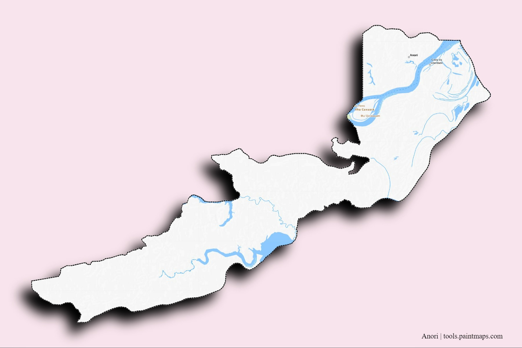 Mapa de barrios y pueblos de Anori con efecto de sombra 3D