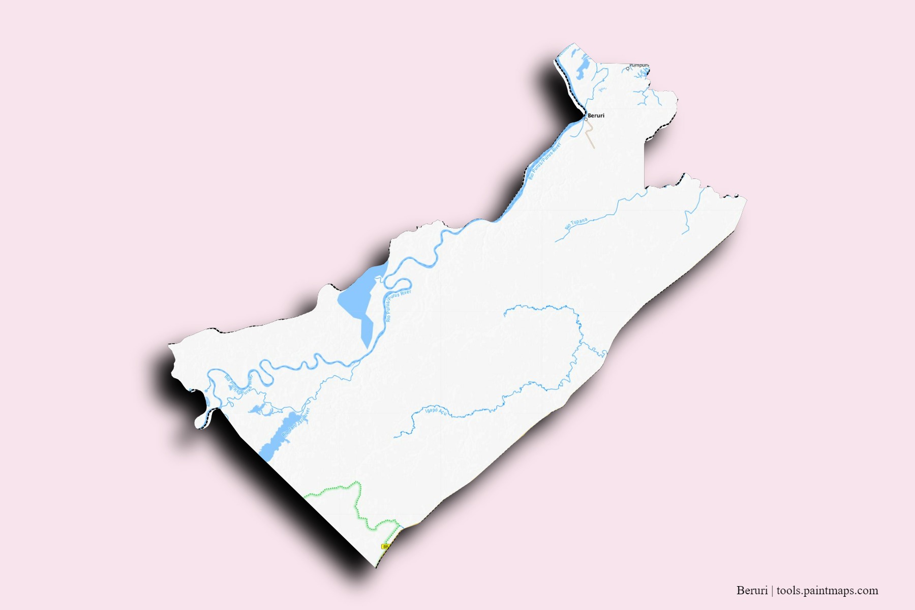 Mapa de barrios y pueblos de Beruri con efecto de sombra 3D