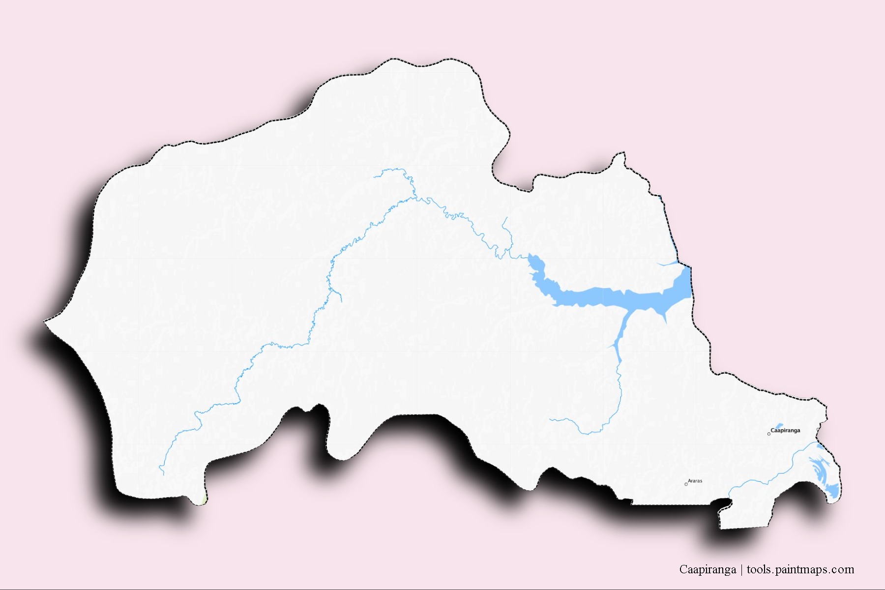 Caapiranga neighborhoods and villages map with 3D shadow effect