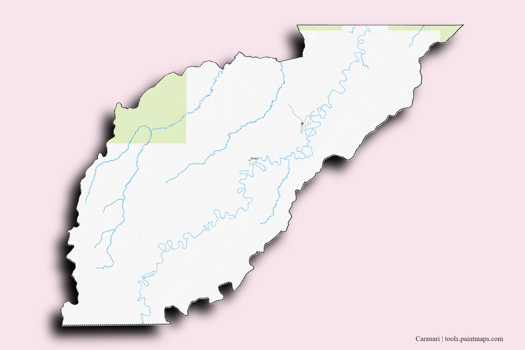 Mapa de barrios y pueblos de Carauari con efecto de sombra 3D