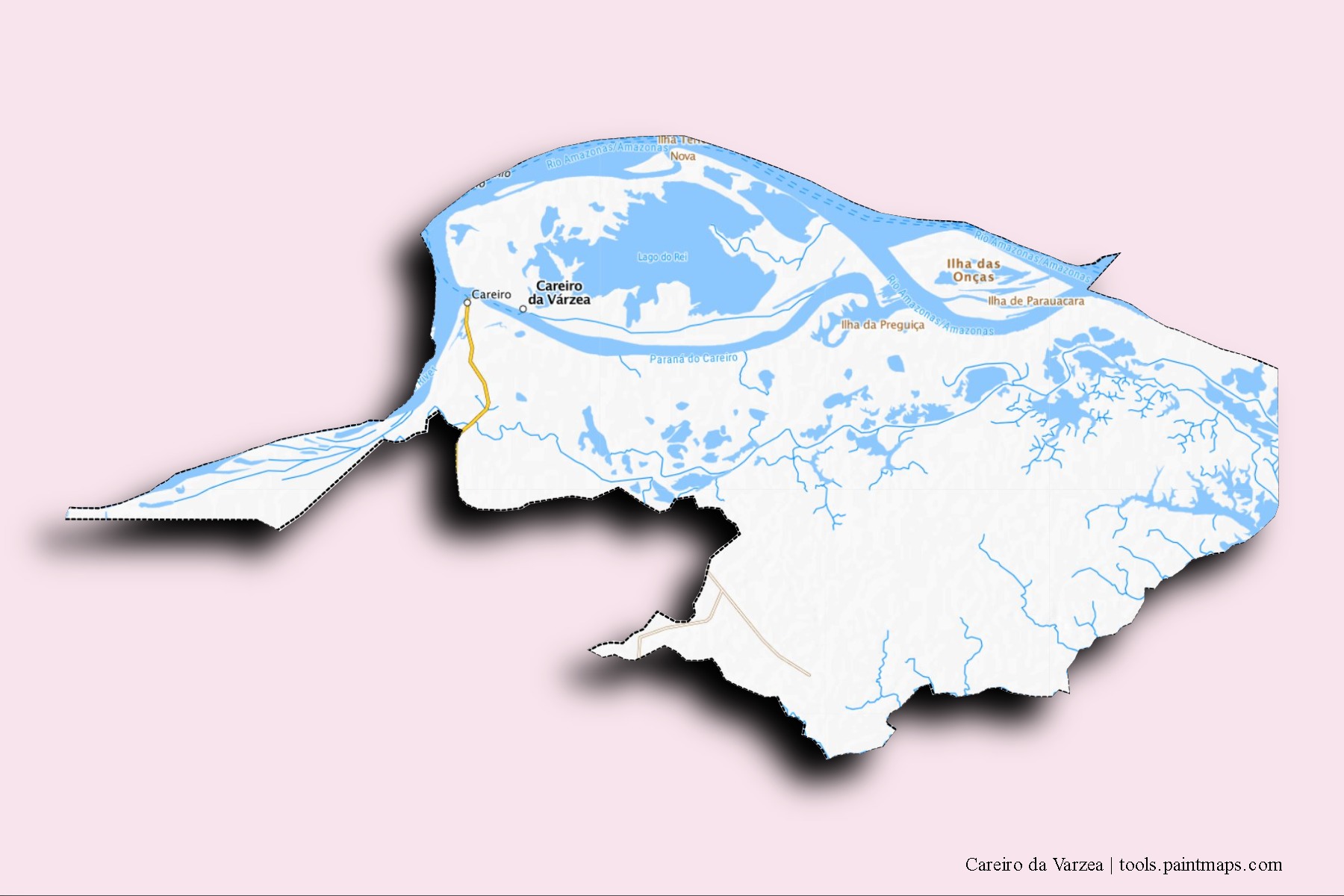 Careiro da Varzea neighborhoods and villages map with 3D shadow effect