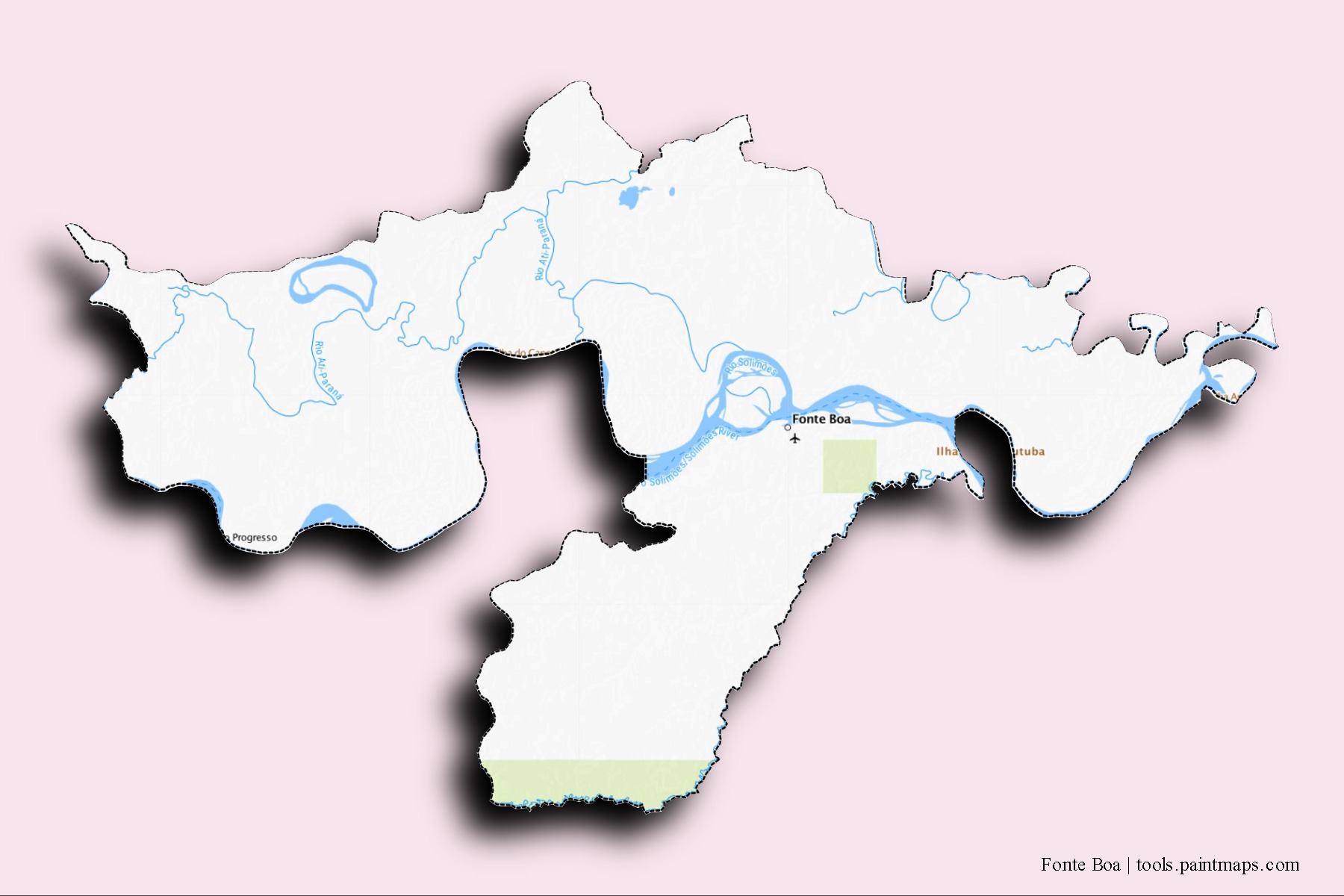 Fonte Boa neighborhoods and villages map with 3D shadow effect