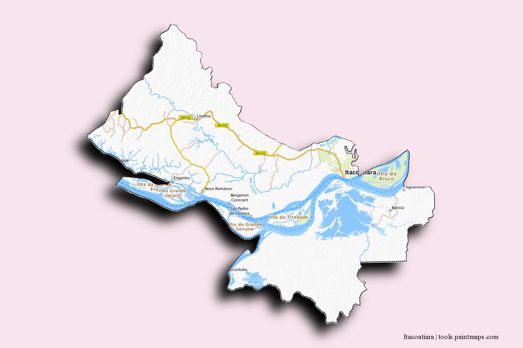 3D gölge efektli Itacoatiara mahalleleri ve köyleri haritası