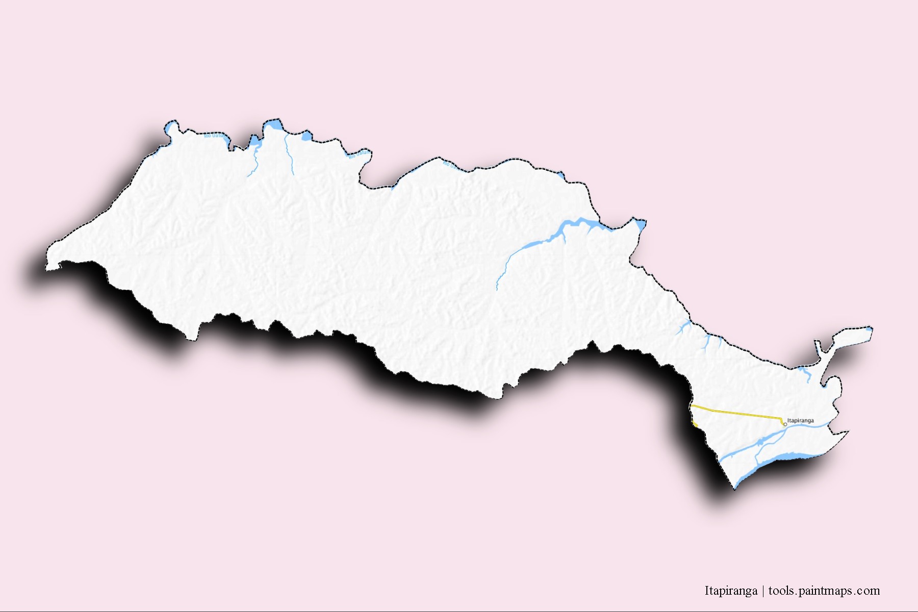 Itapiranga neighborhoods and villages map with 3D shadow effect