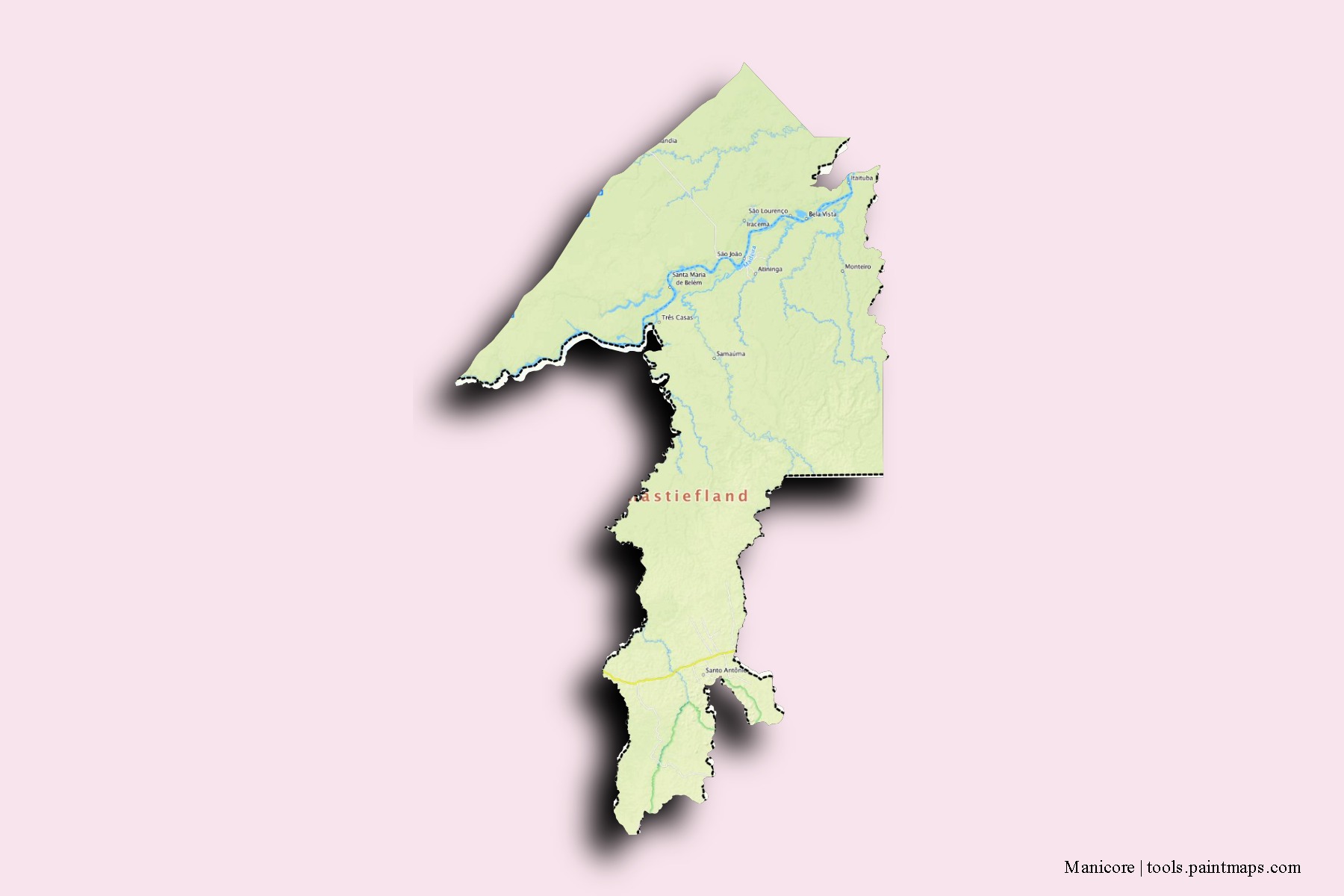 Mapa de barrios y pueblos de Manicore con efecto de sombra 3D