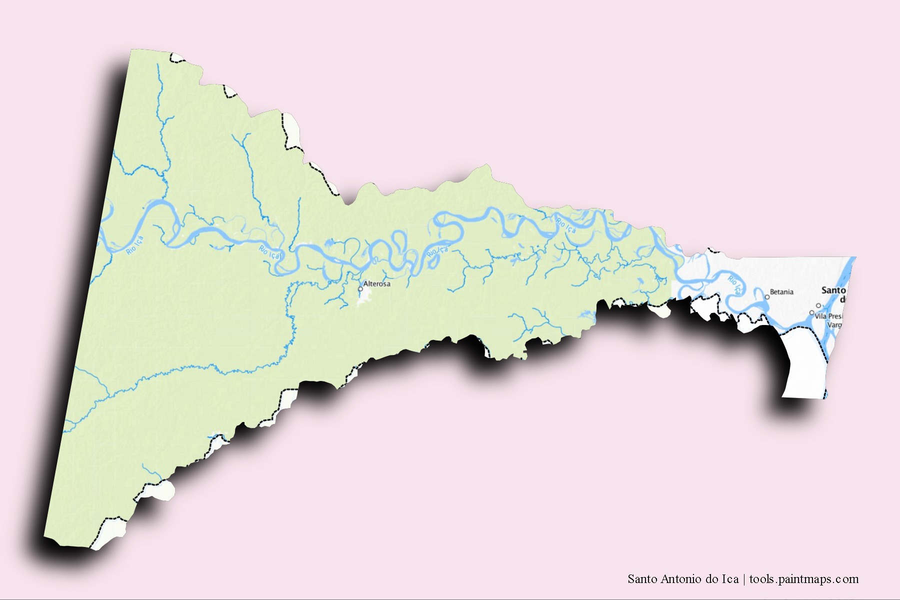 Santo Antonio do Ica neighborhoods and villages map with 3D shadow effect