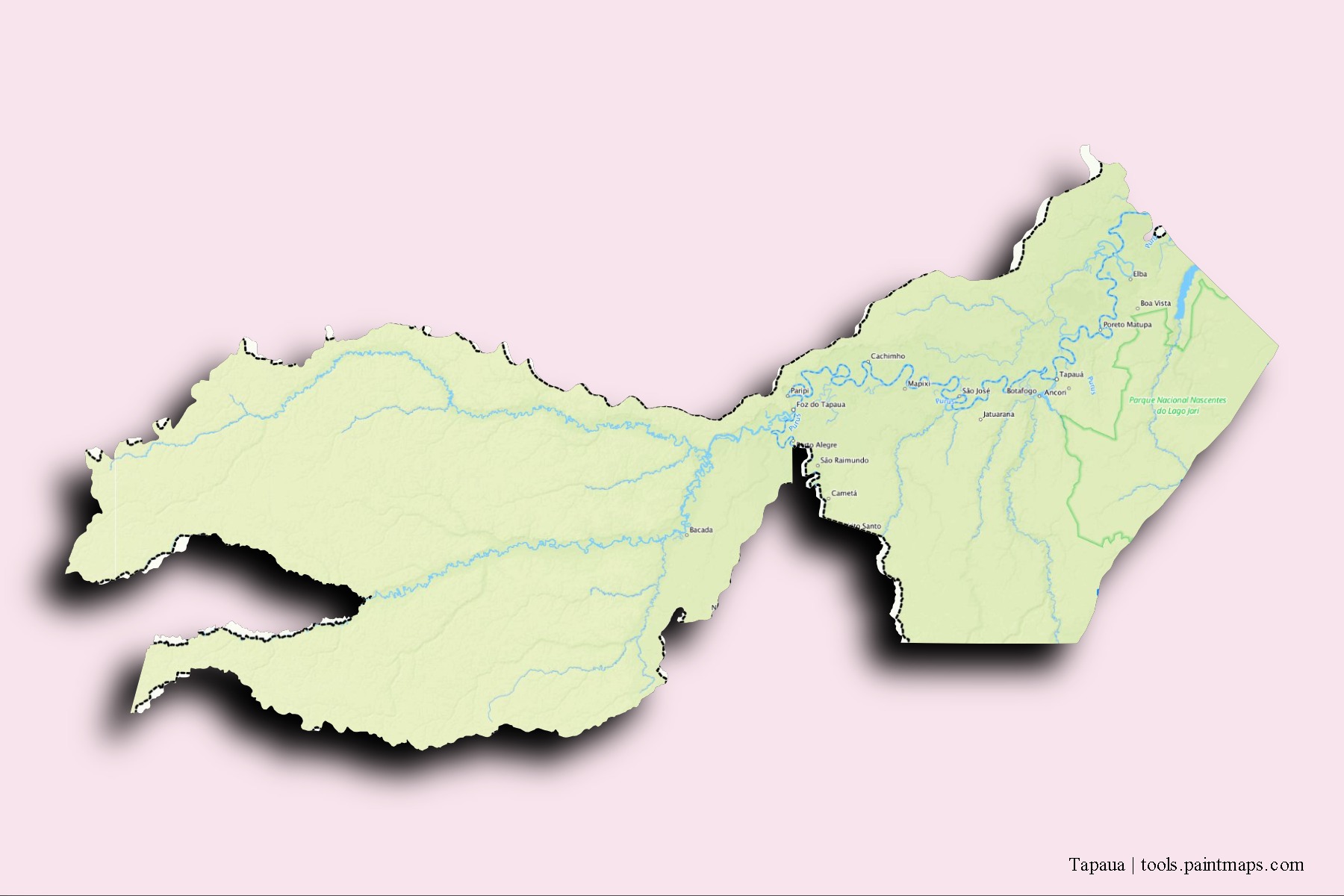 Tapaua neighborhoods and villages map with 3D shadow effect