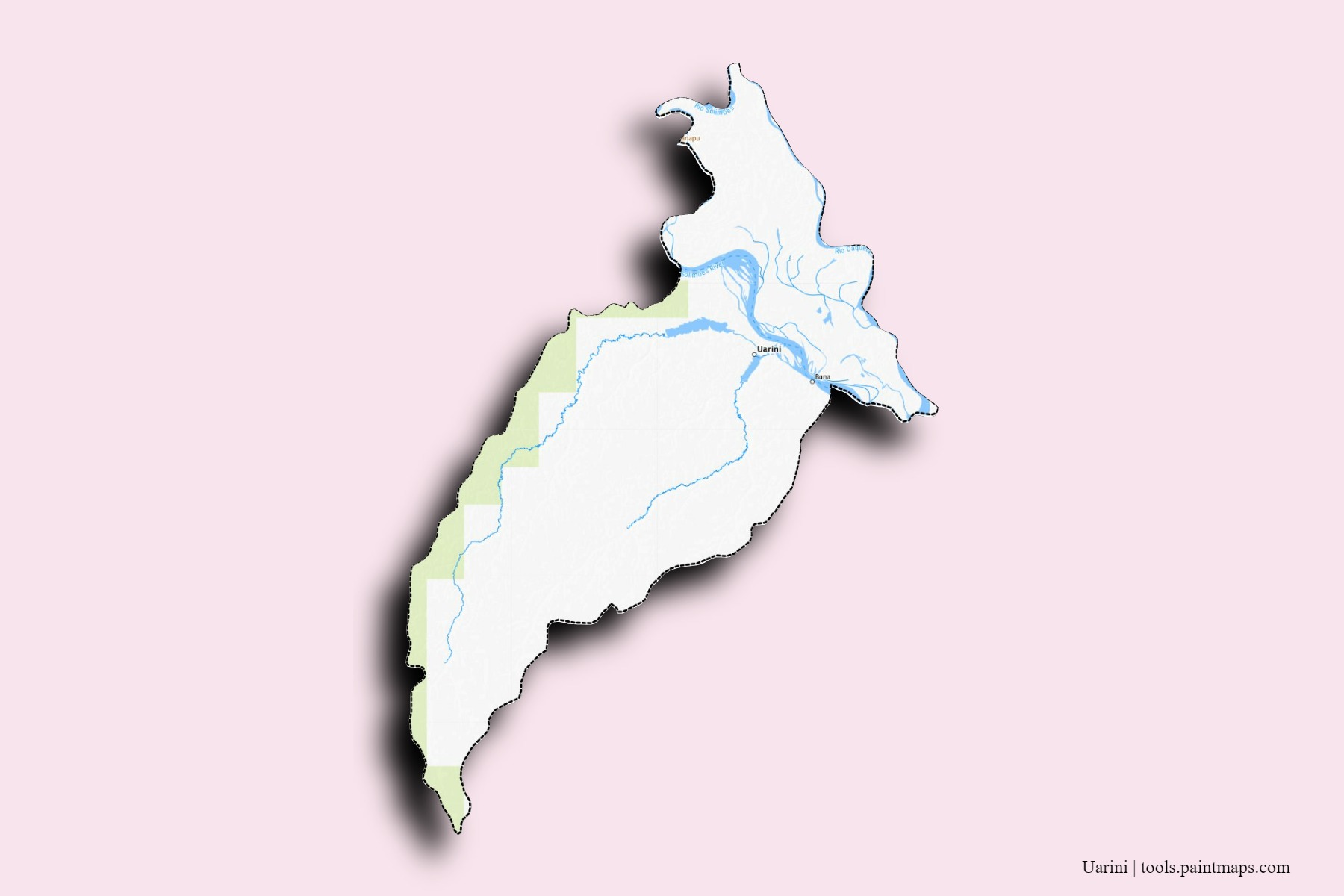 Mapa de barrios y pueblos de Uarini con efecto de sombra 3D