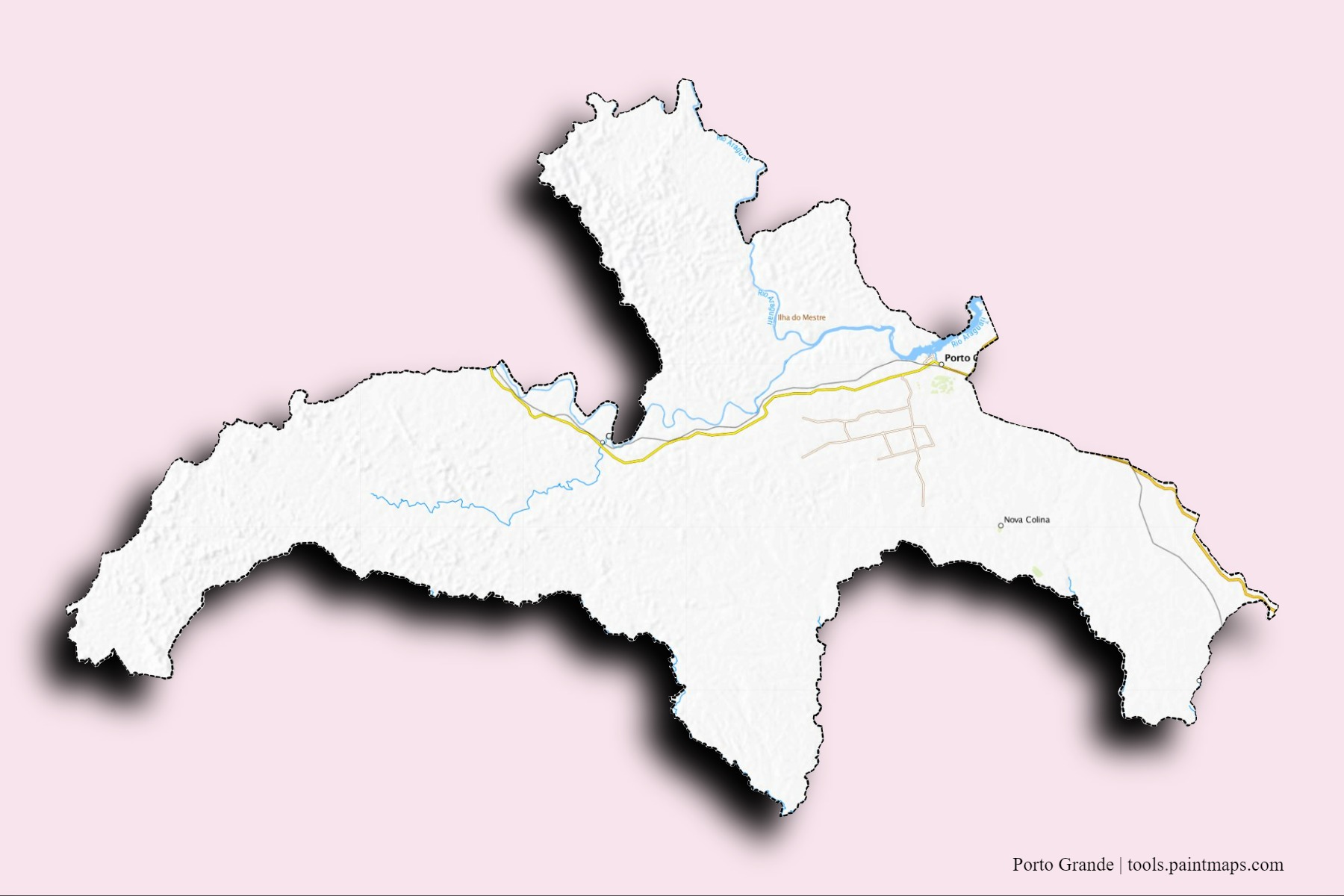 Porto Grande neighborhoods and villages map with 3D shadow effect