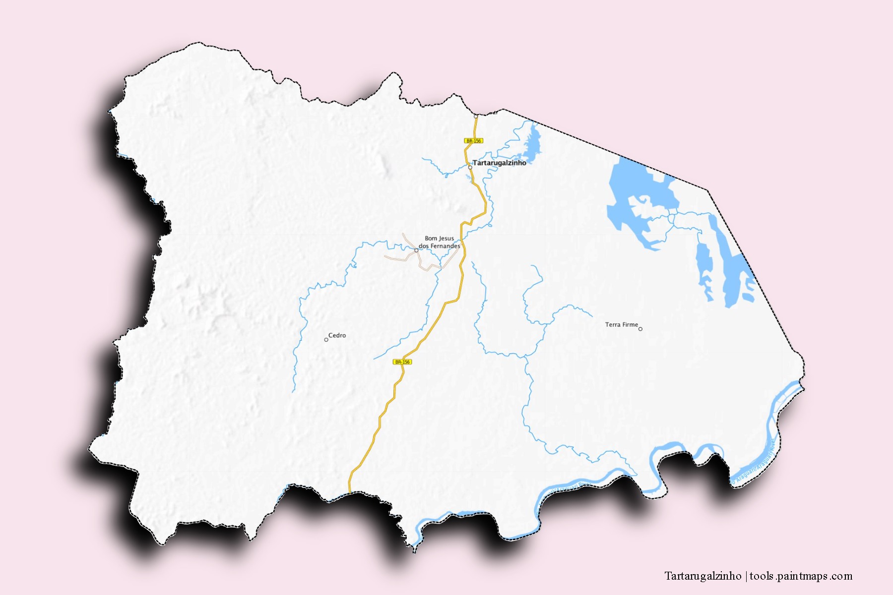 Mapa de barrios y pueblos de Tartarugalzinho con efecto de sombra 3D