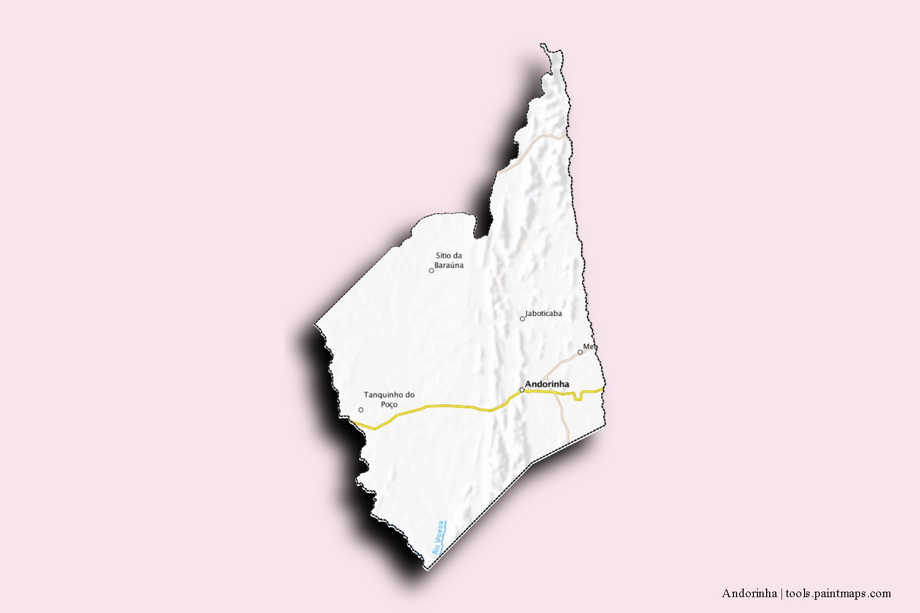 Mapa de barrios y pueblos de Andorinha con efecto de sombra 3D