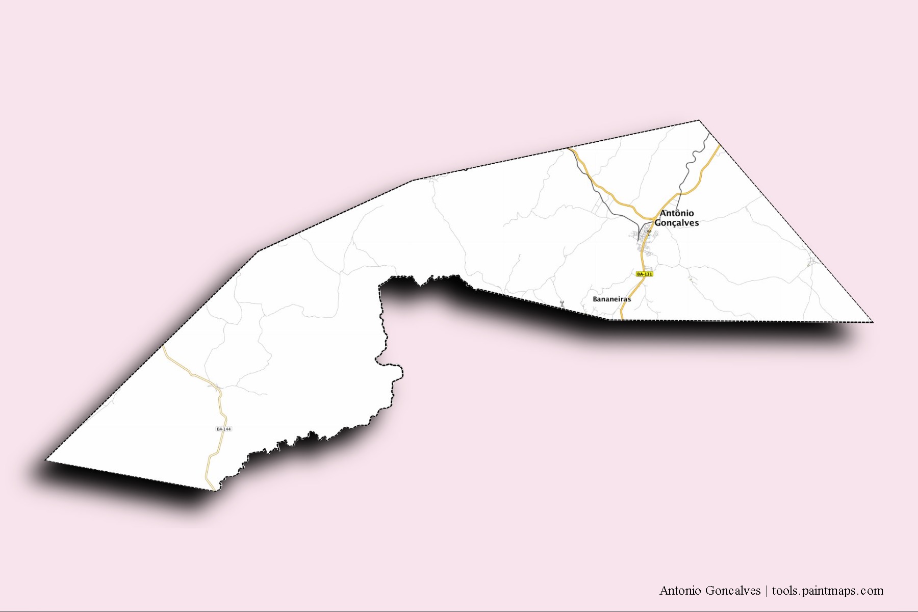 Mapa de barrios y pueblos de Antonio Goncalves con efecto de sombra 3D