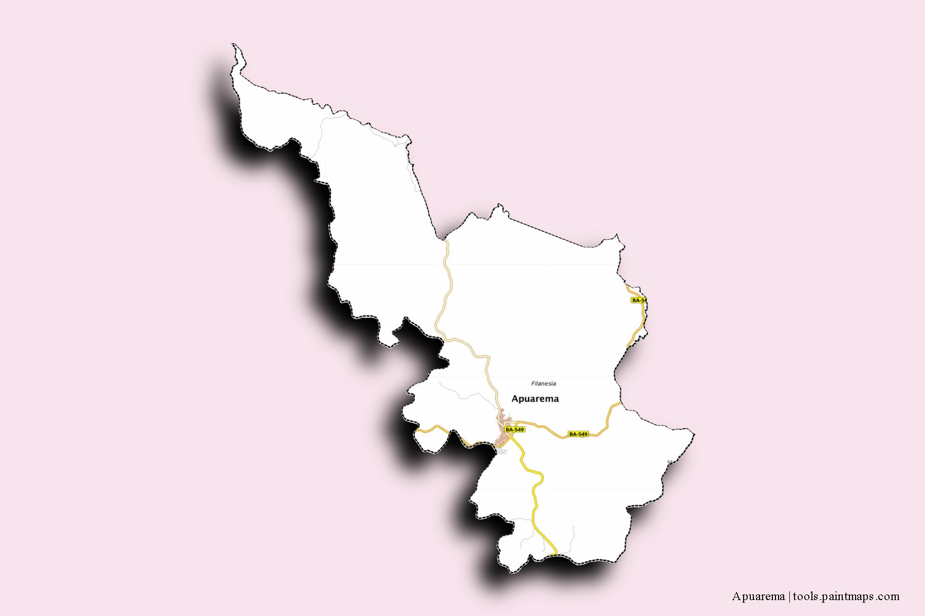 Mapa de barrios y pueblos de Apuarema con efecto de sombra 3D