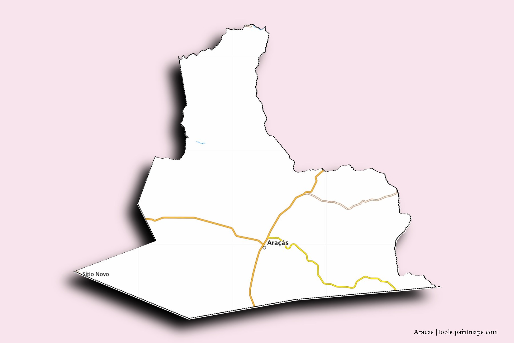 Mapa de barrios y pueblos de Aracas con efecto de sombra 3D