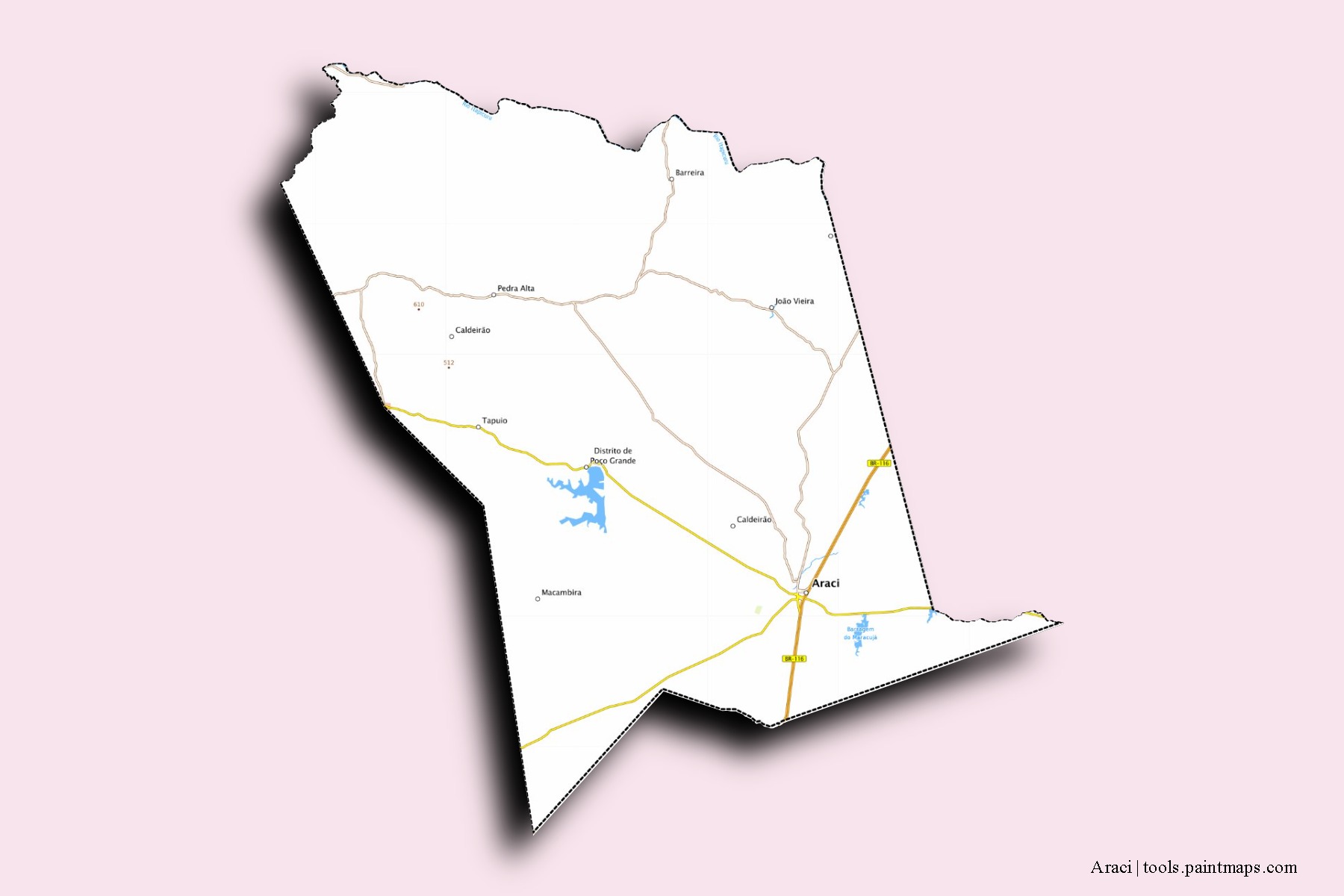 Mapa de barrios y pueblos de Araci con efecto de sombra 3D