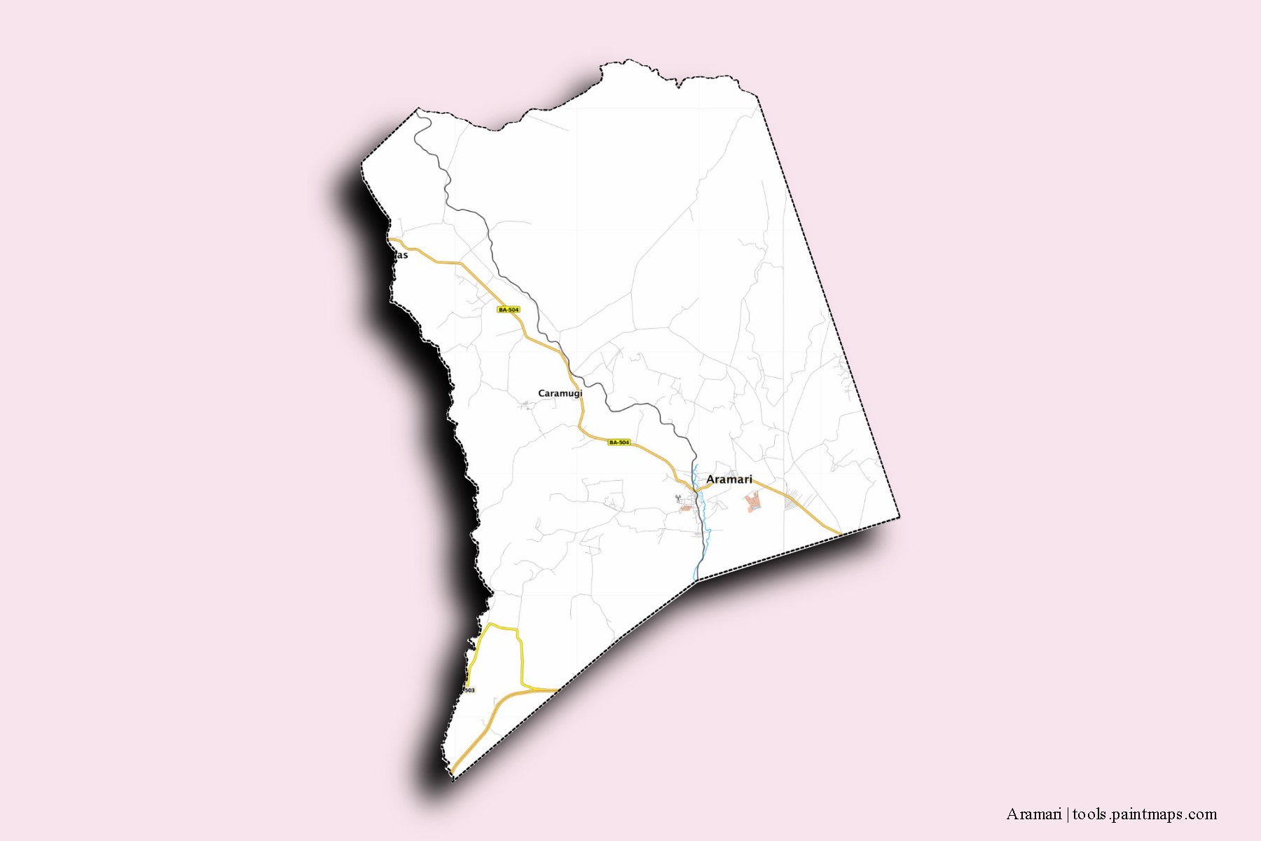 Mapa de barrios y pueblos de Aramari con efecto de sombra 3D