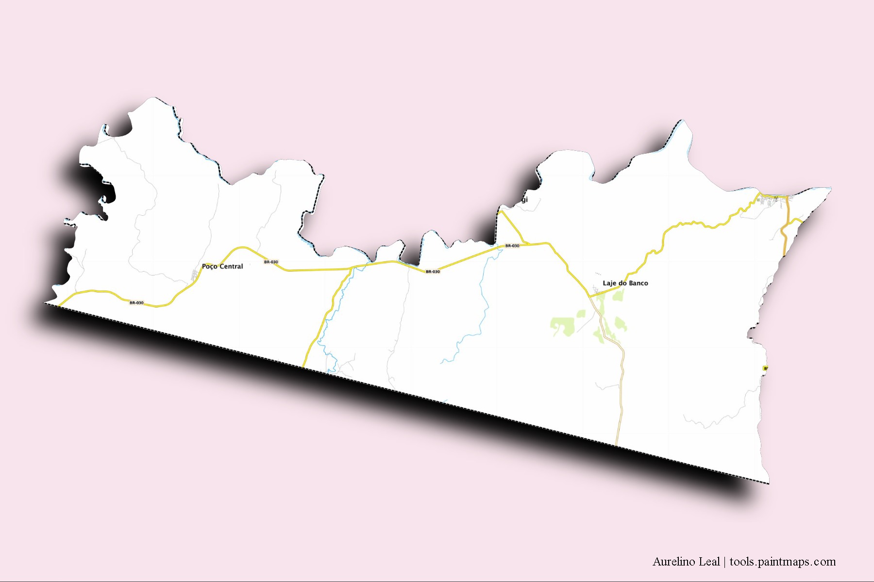 Mapa de barrios y pueblos de Aurelino Leal con efecto de sombra 3D