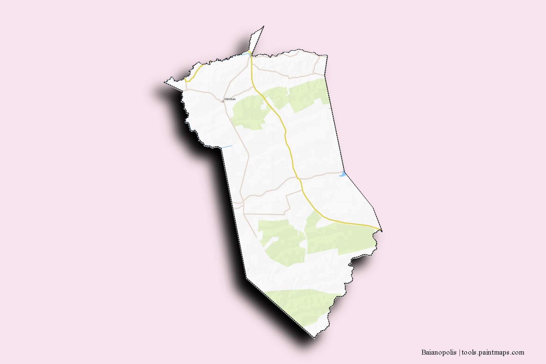 Mapa de barrios y pueblos de Baianopolis con efecto de sombra 3D