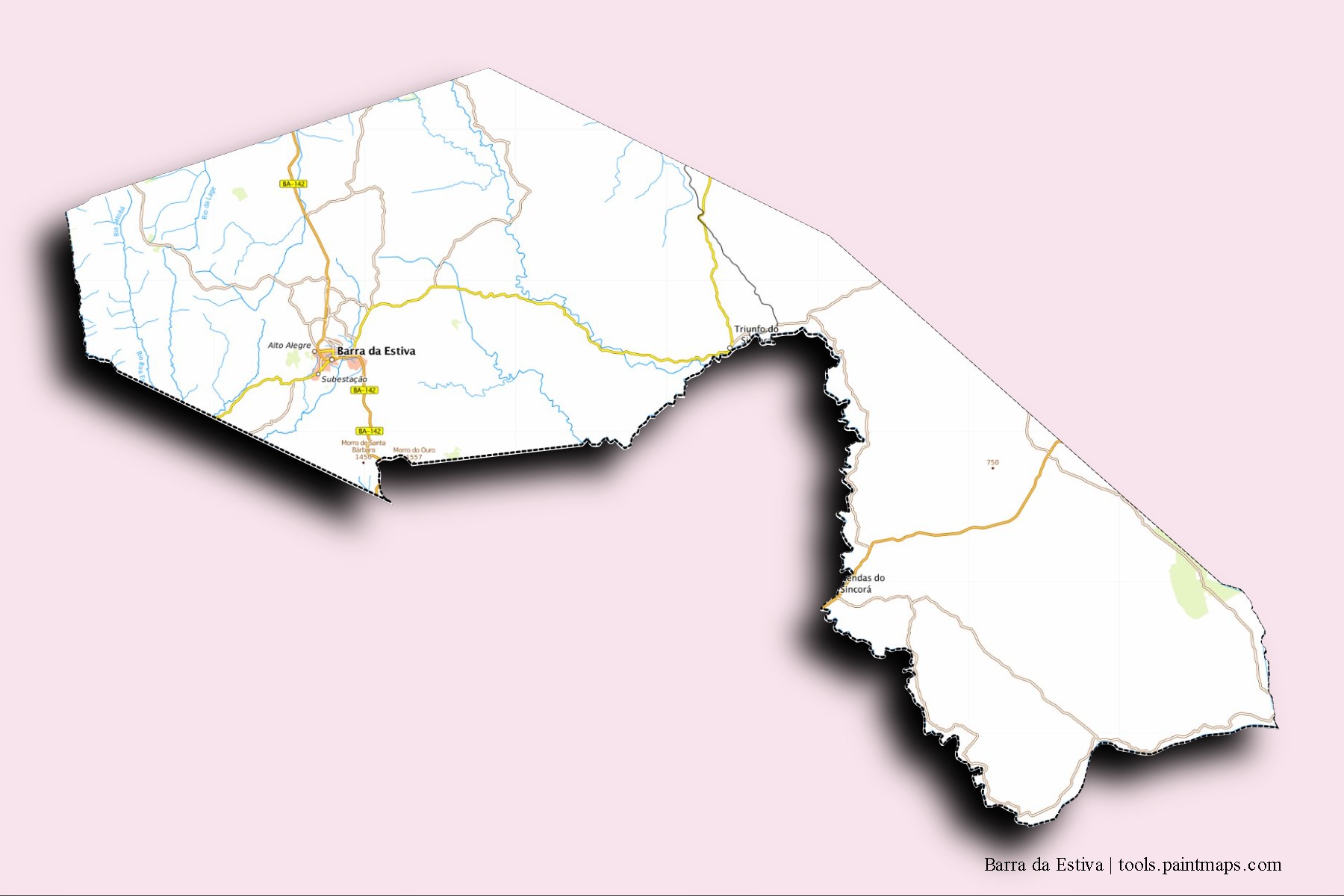 Barra da Estiva neighborhoods and villages map with 3D shadow effect