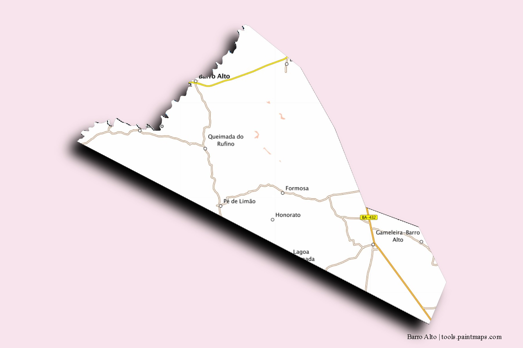 Mapa de barrios y pueblos de Barro Alto con efecto de sombra 3D