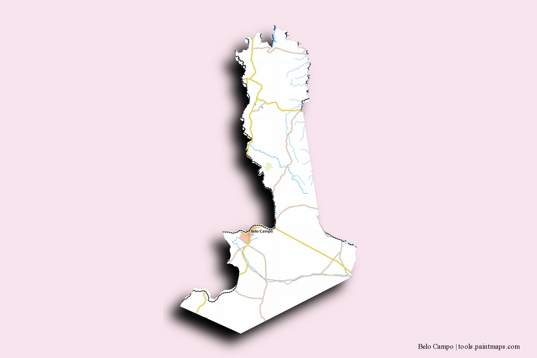 Mapa de barrios y pueblos de Belo Campo con efecto de sombra 3D