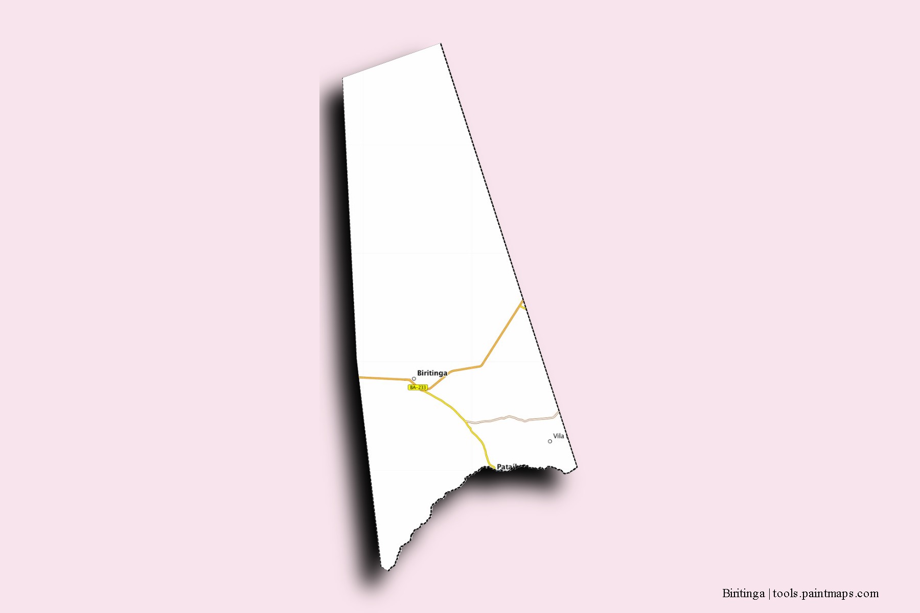 Mapa de barrios y pueblos de Biritinga con efecto de sombra 3D