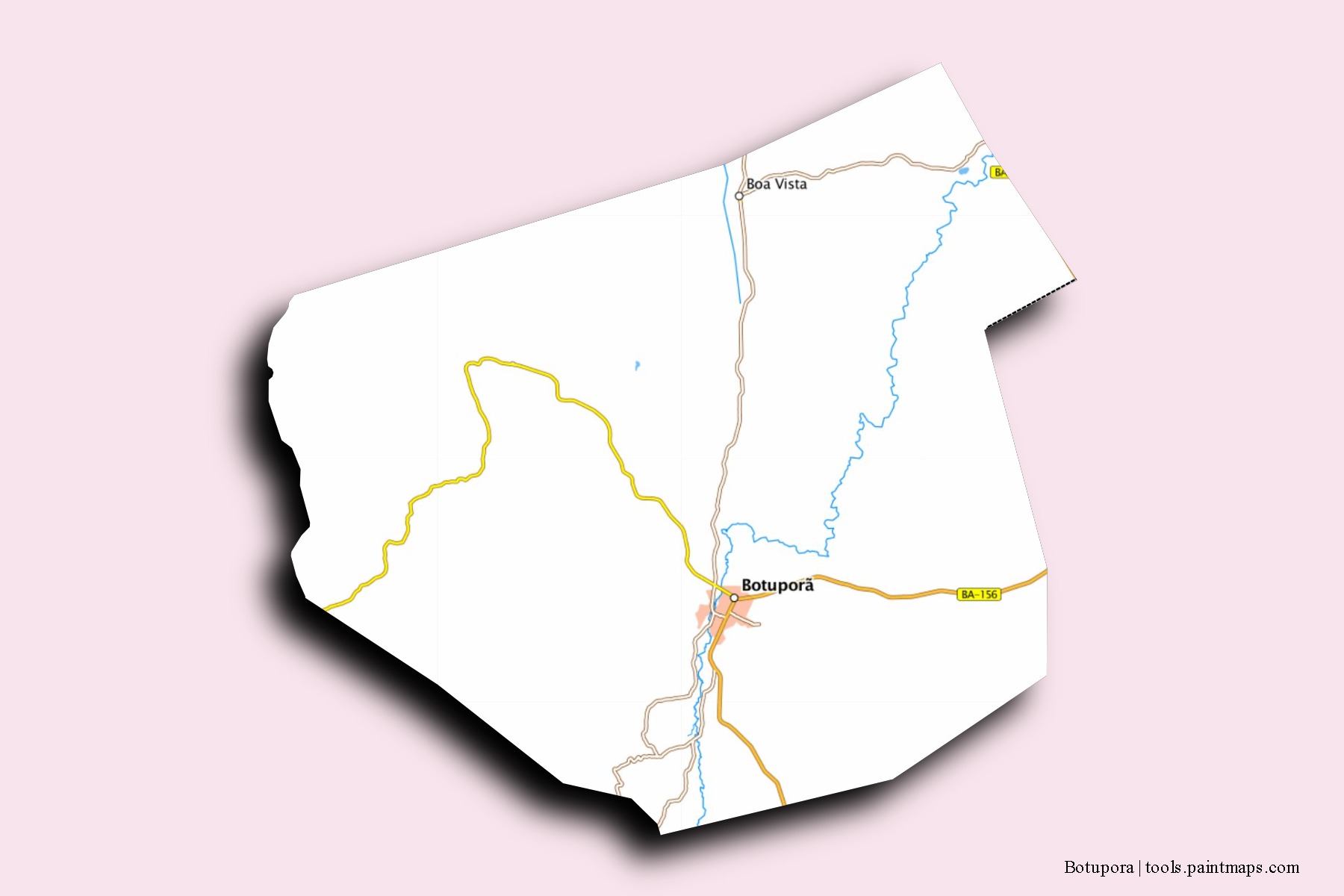 Mapa de barrios y pueblos de Botupora con efecto de sombra 3D